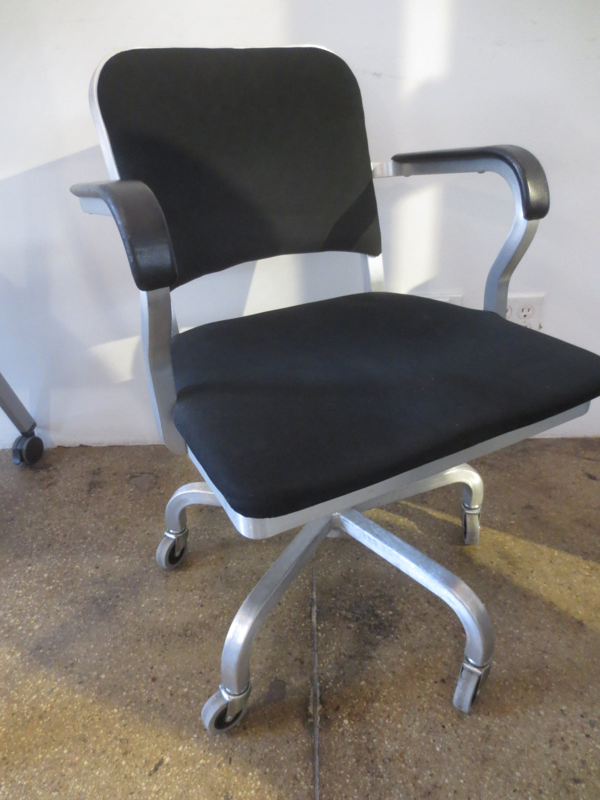 Emeco Navy Officers Swivel Armchair in Black Fabric