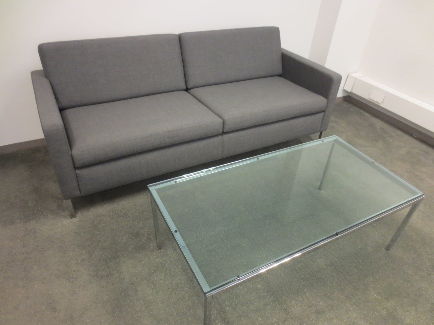 Florence Knoll Rectangular Glass Coffee Table with Polished Chrome Base and Glass Top