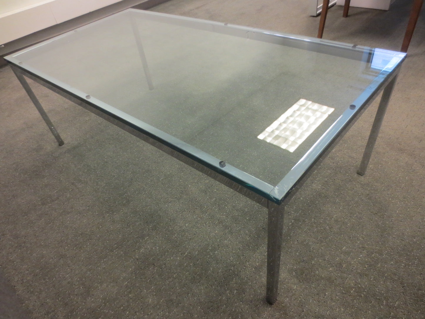 Florence Knoll Rectangular Glass Coffee Table with Polished Chrome Base and Glass Top