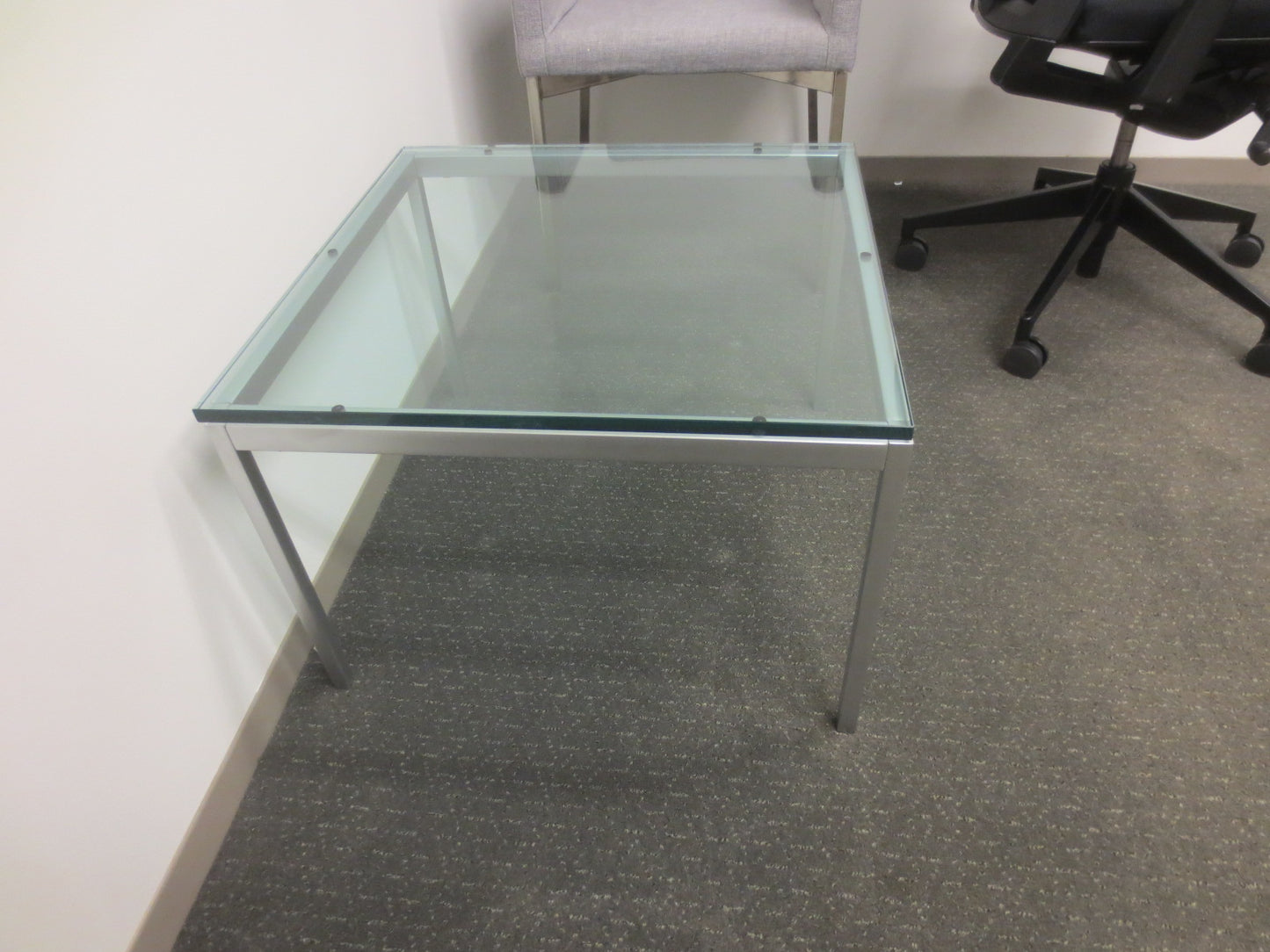 Florence Knoll 23-inch Square Coffee Table with Satin Chrome Base and Glass Top