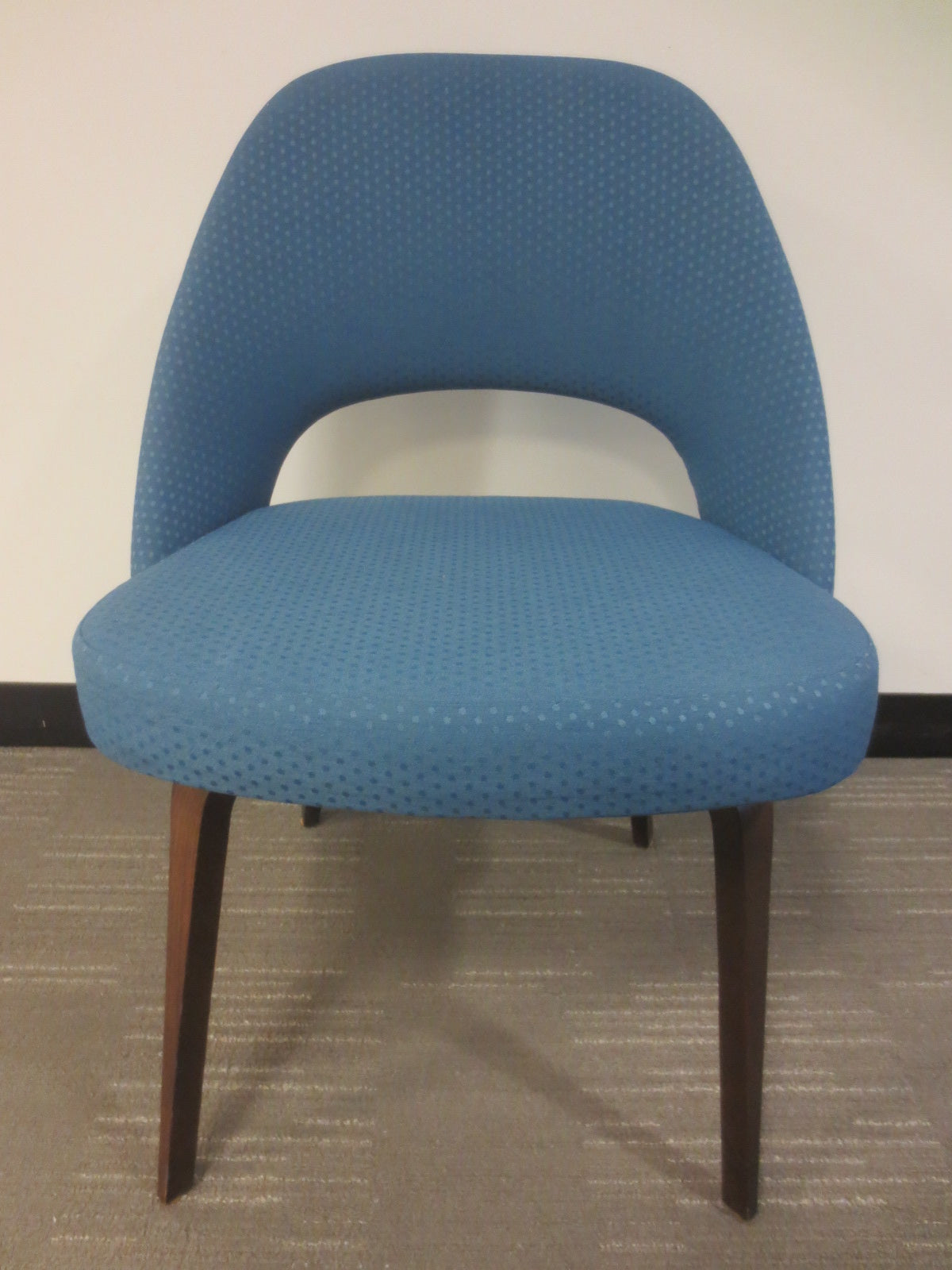 Knoll Saarinen Executive Side Chair with Wood Legs in Blue Fabric