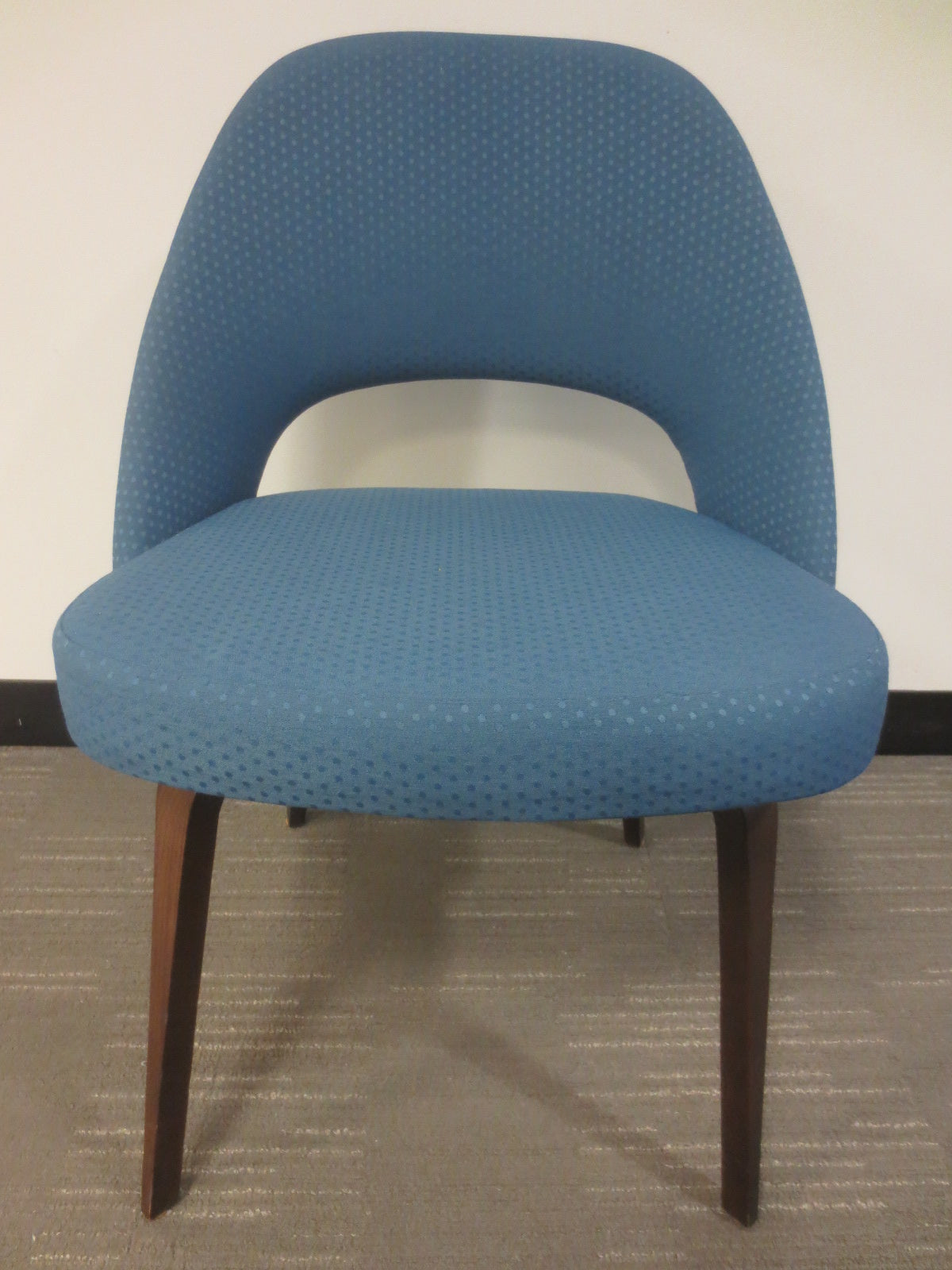 Knoll Saarinen Executive Side Chair with Wood Legs in Blue Fabric