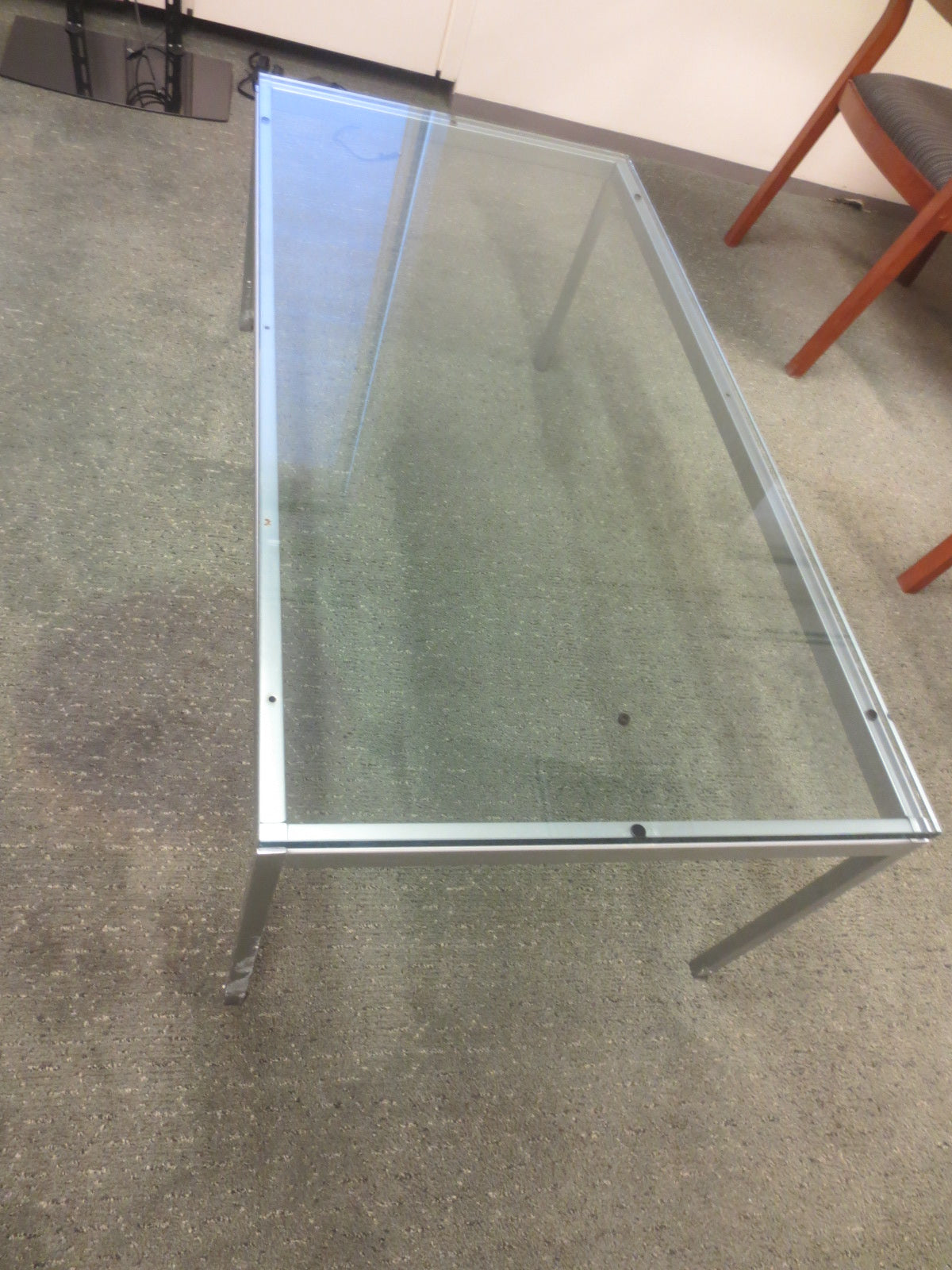 Florence Knoll Rectangular Coffee Table with Satin Chrome Base and Glass Top
