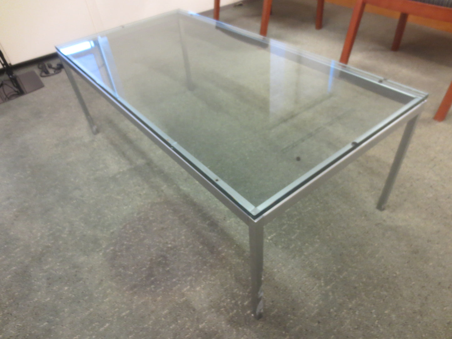Florence Knoll Rectangular Coffee Table with Satin Chrome Base and Glass Top