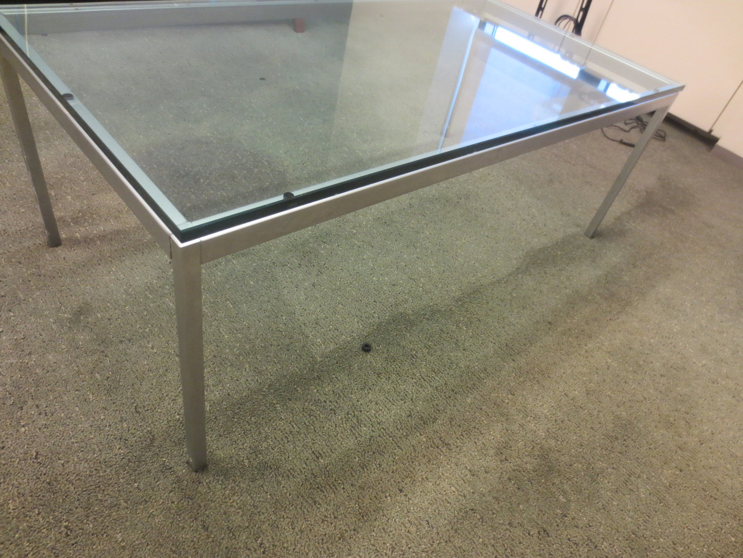 Florence Knoll Rectangular Coffee Table with Satin Chrome Base and Glass Top