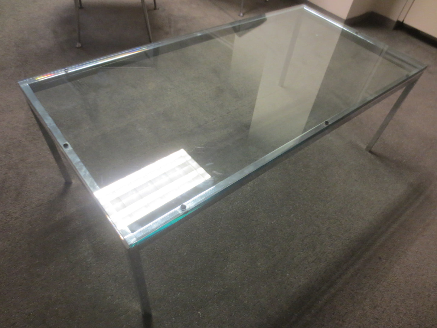 Florence Knoll Rectangular Glass Coffee Table with Polished Chrome Base and Glass Top