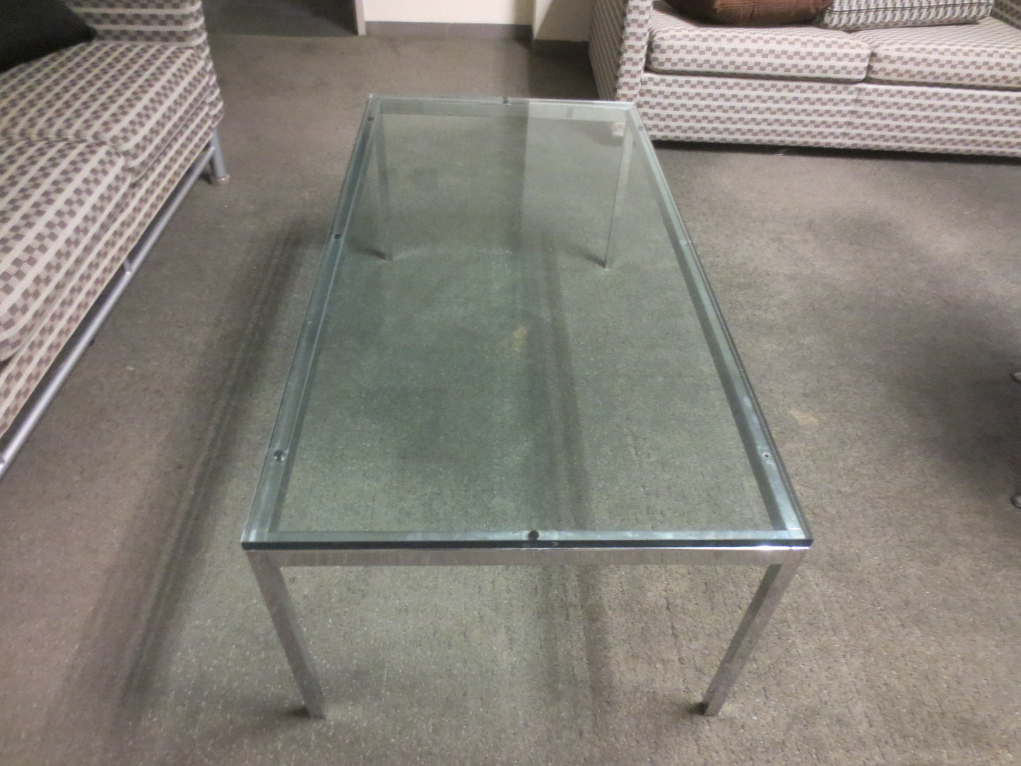 Florence Knoll Rectangular Glass Coffee Table with Polished Chrome Base and Glass Top