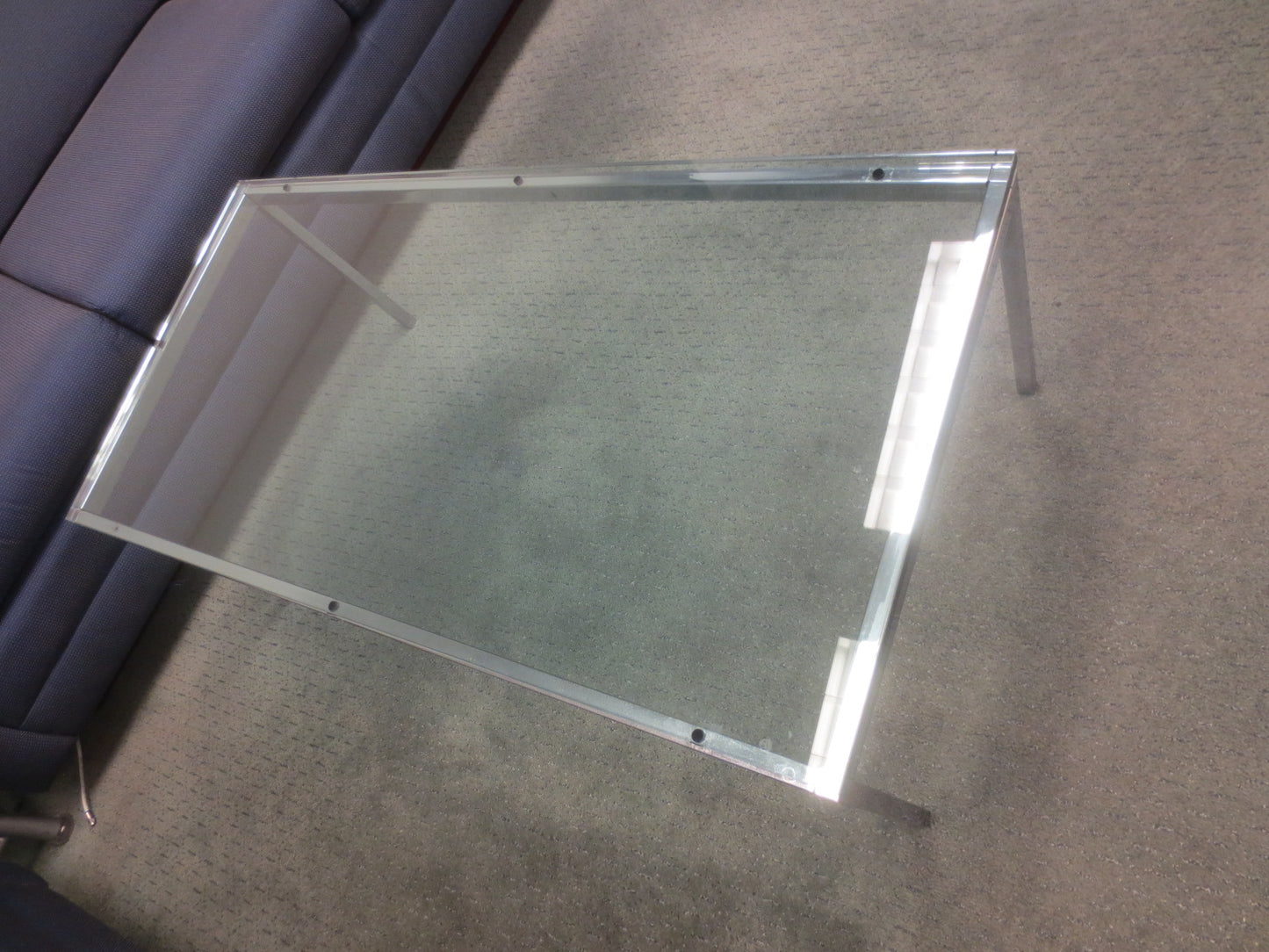 Florence Knoll Rectangular Glass Coffee Table with Polished Chrome Base and Glass Top