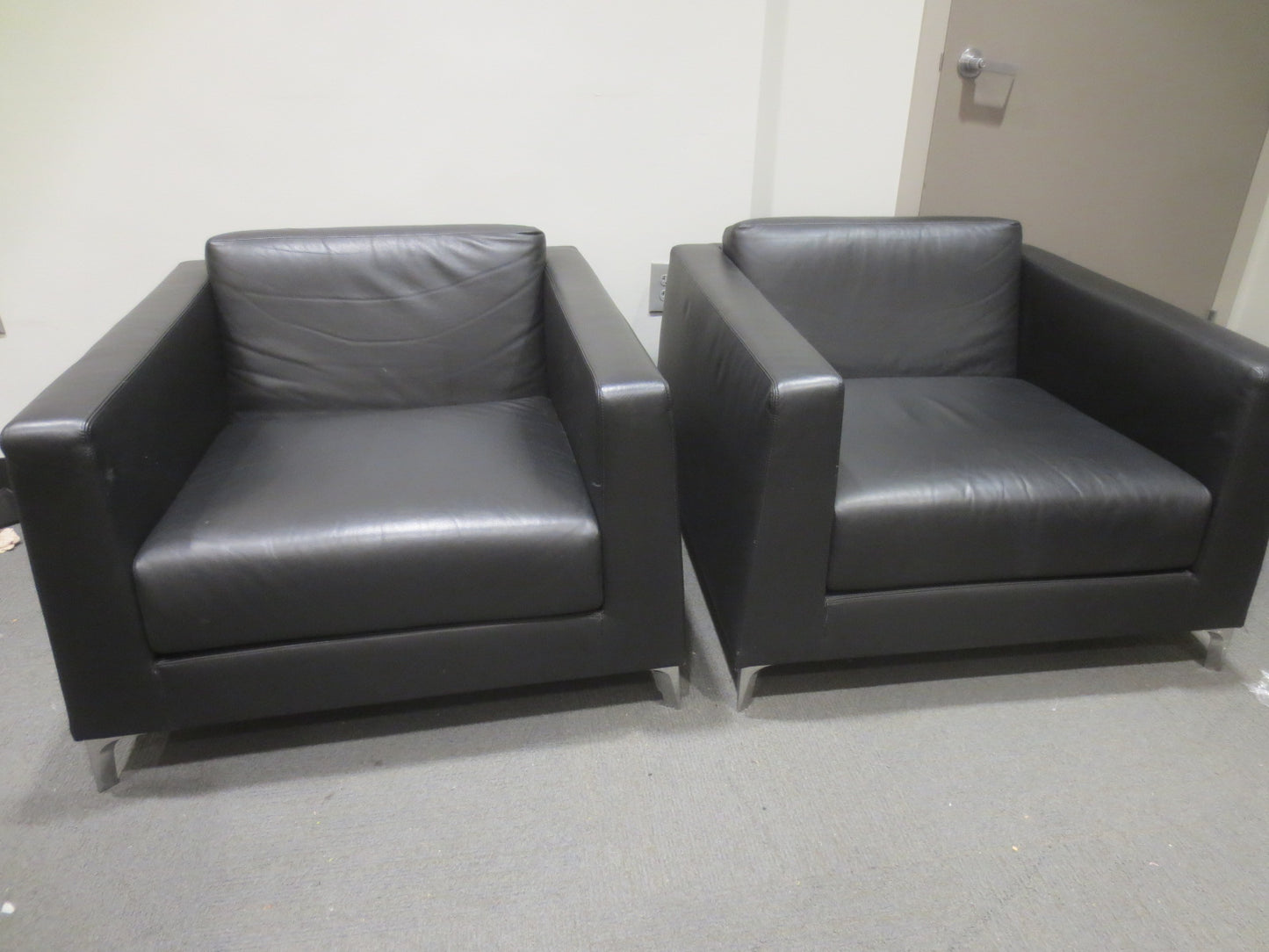 Bernhardt Design Calibra .02 Lounge Chair in Black Leather - A Pair