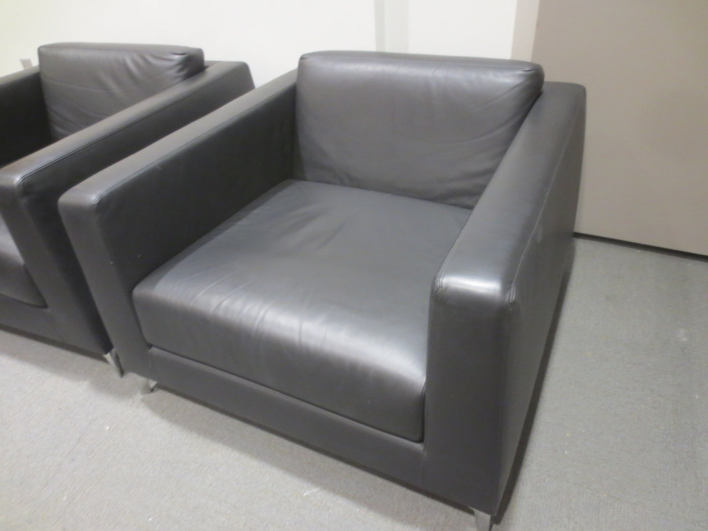 Bernhardt Design Calibra .02 Lounge Chair in Black Leather - A Pair