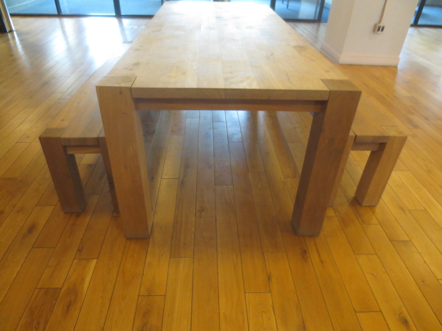 Crate and Barrel Big Sur 90-in Natural Oak Dining Table and 2 Benches