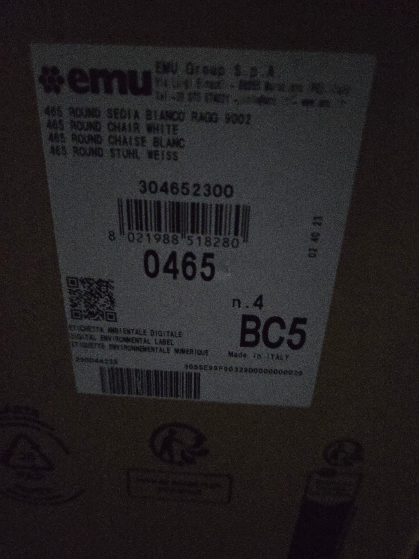 Emu Round 465 Outdoor Chairs in White - Set of 4 (New in Box)