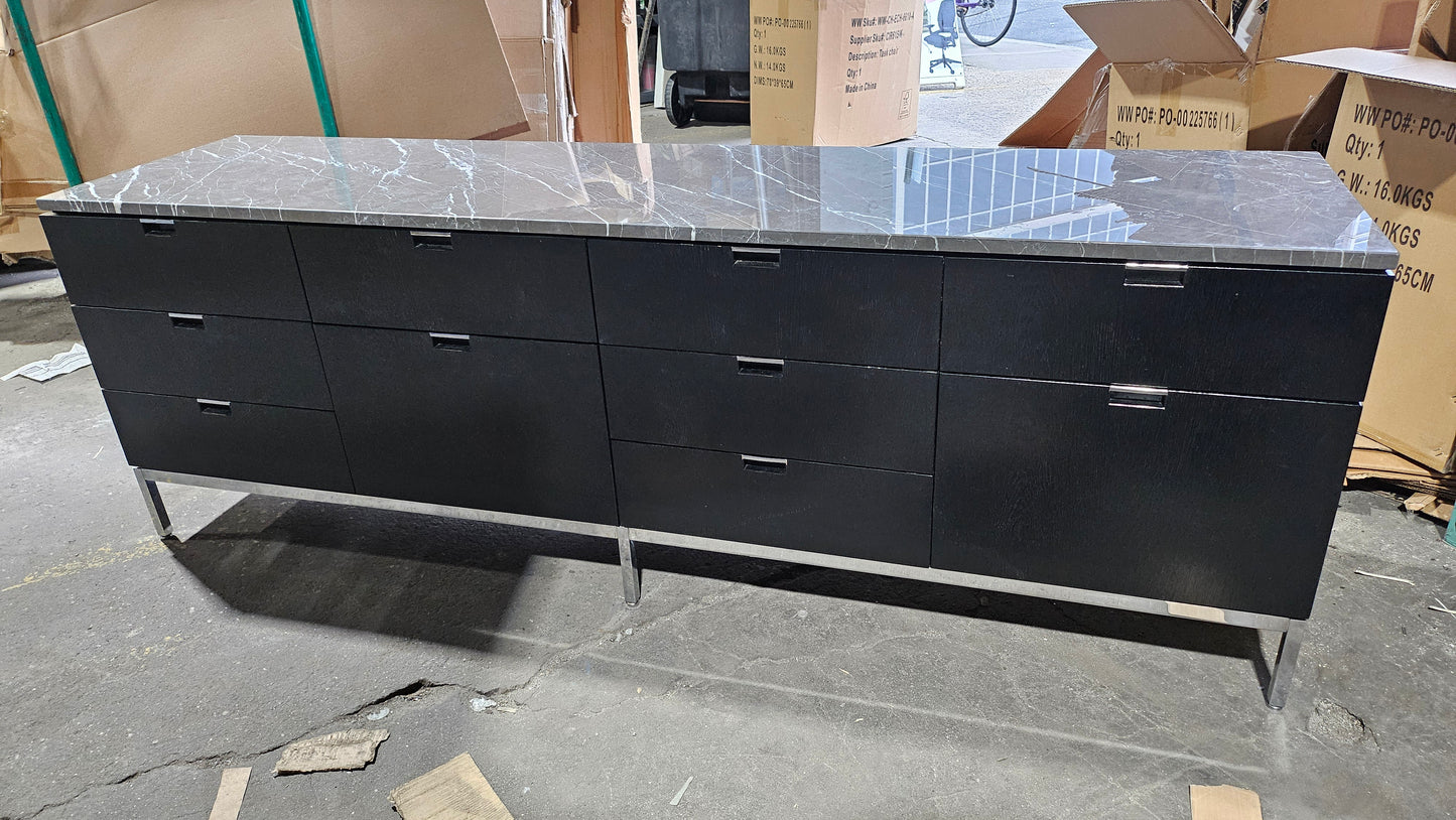 Florence Knoll 4-Position 10-Drawer Credenza in Black with Marble Top