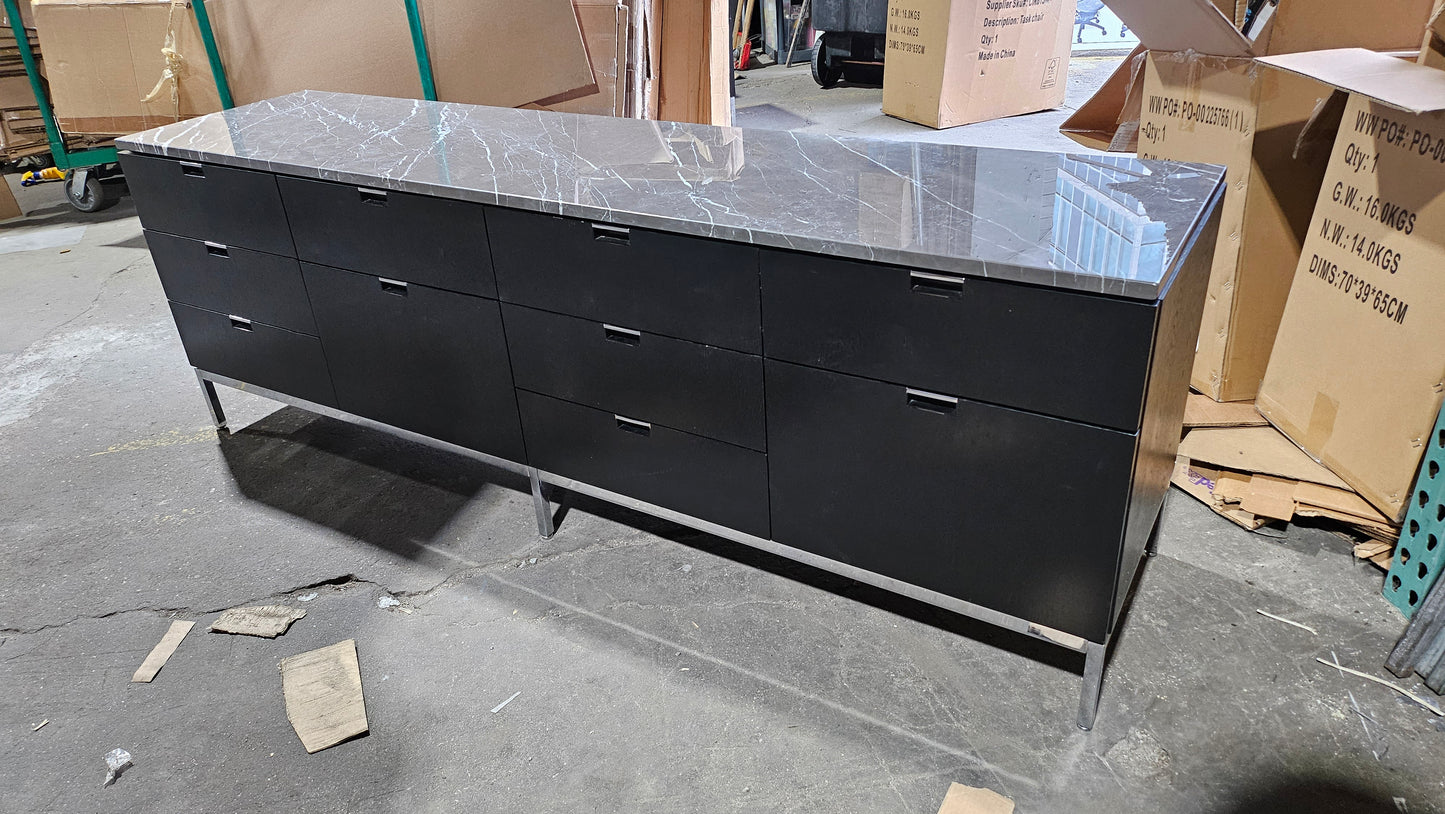 Florence Knoll 4-Position 10-Drawer Credenza in Black with Marble Top