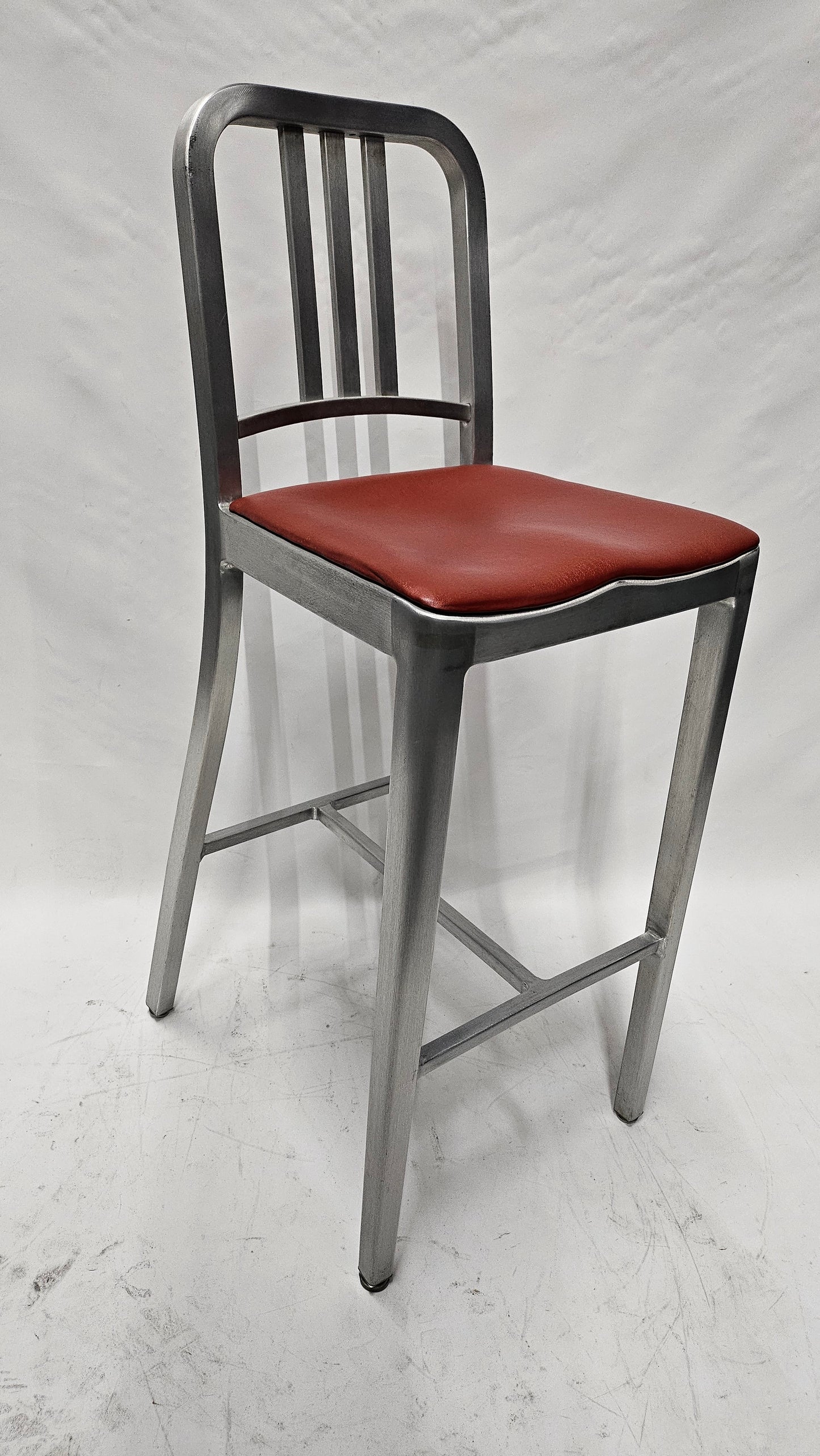 Emeco Navy Bar Height Stool with Red Seat