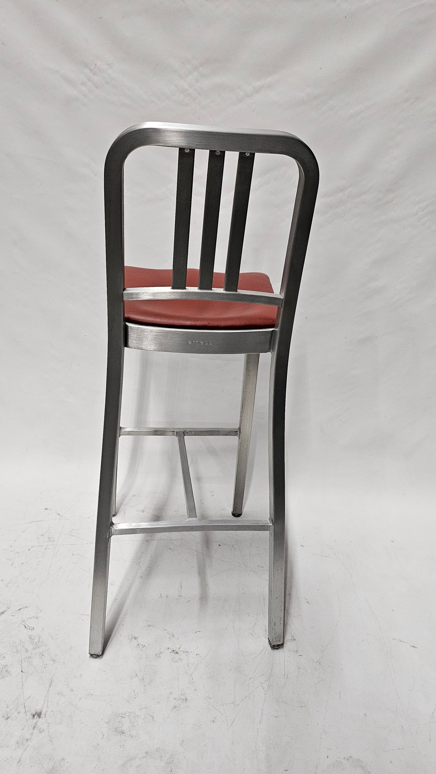 Emeco Navy Bar Height Stool with Red Seat