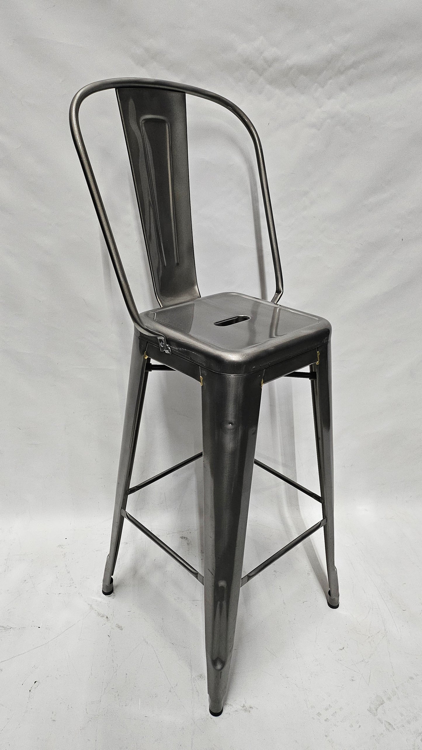 Tolix Bar Height Stool with Back in Grey