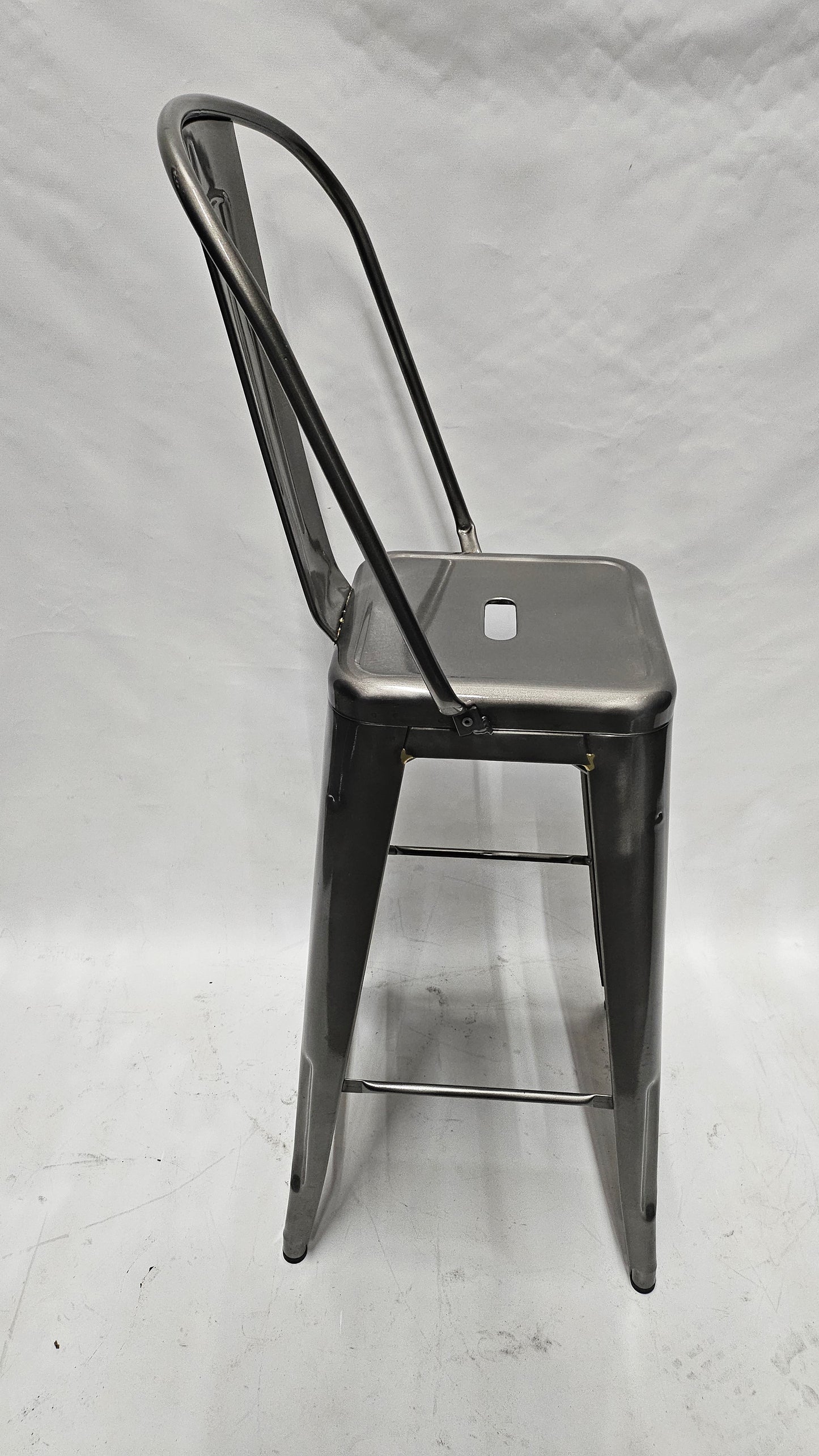 Tolix Bar Height Stool with Back in Grey