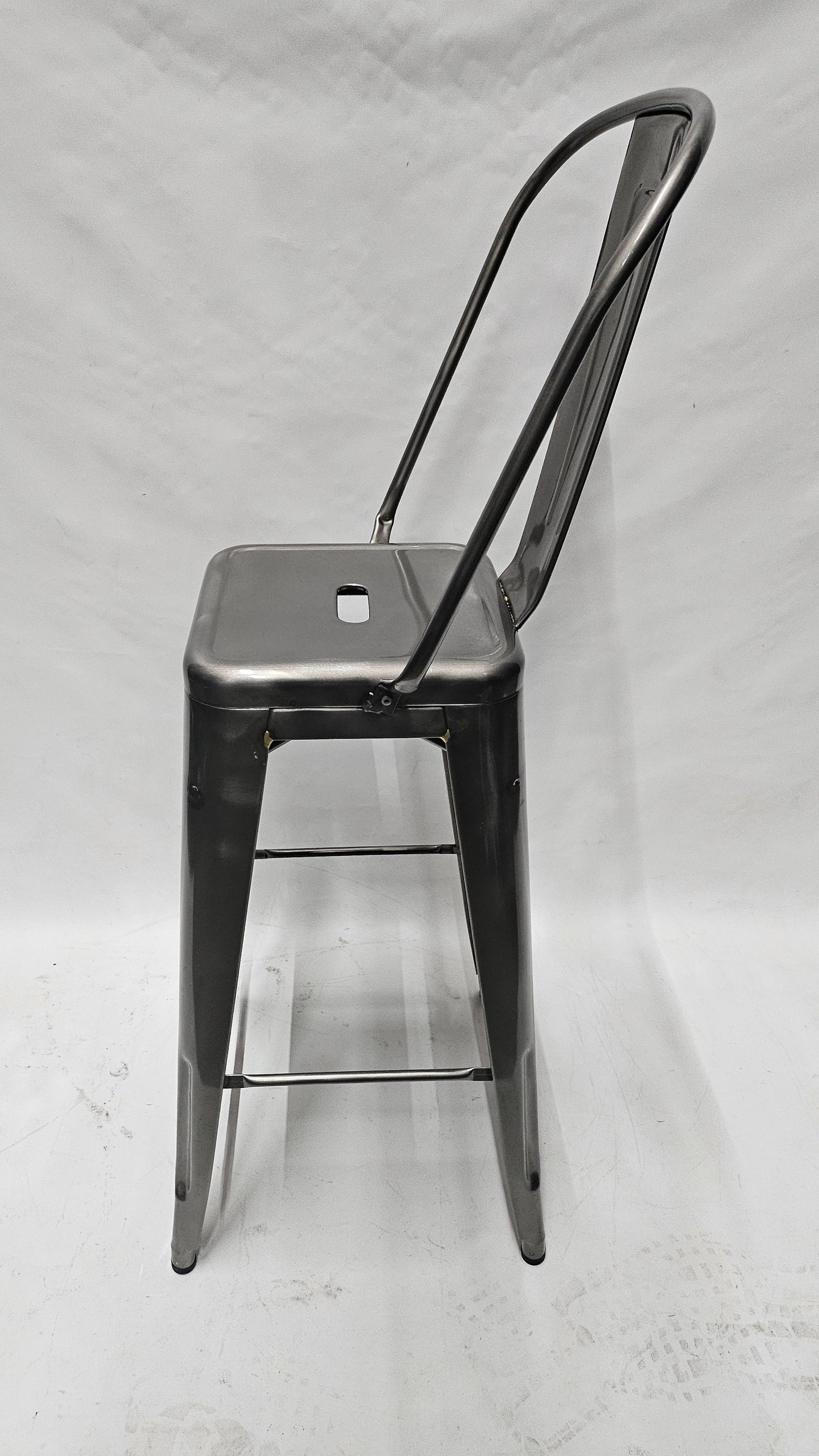 Tolix Bar Height Stool with Back in Grey
