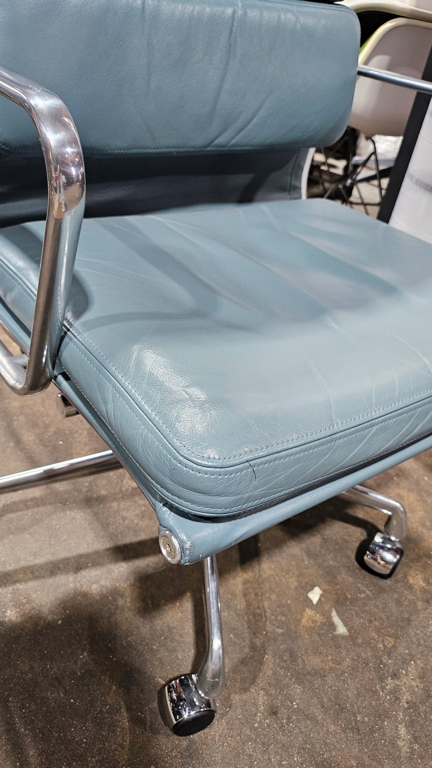 Herman Miller Eames Executive Soft Pad Chair in Light Blue Leather, EA437