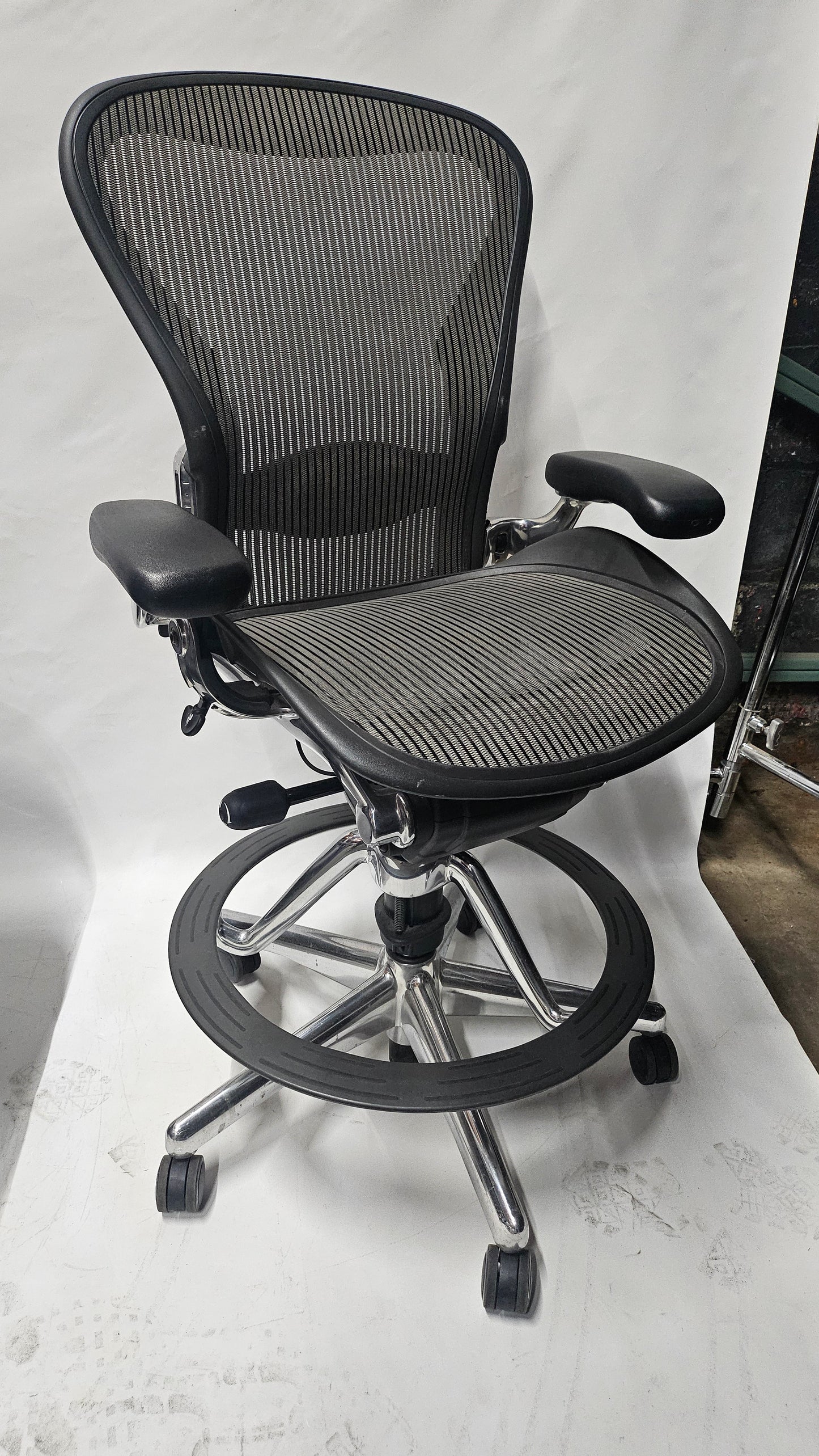 Herman Miller Classic Aeron Drafting Stool with Polished Aluminum Frame and Base, Size B