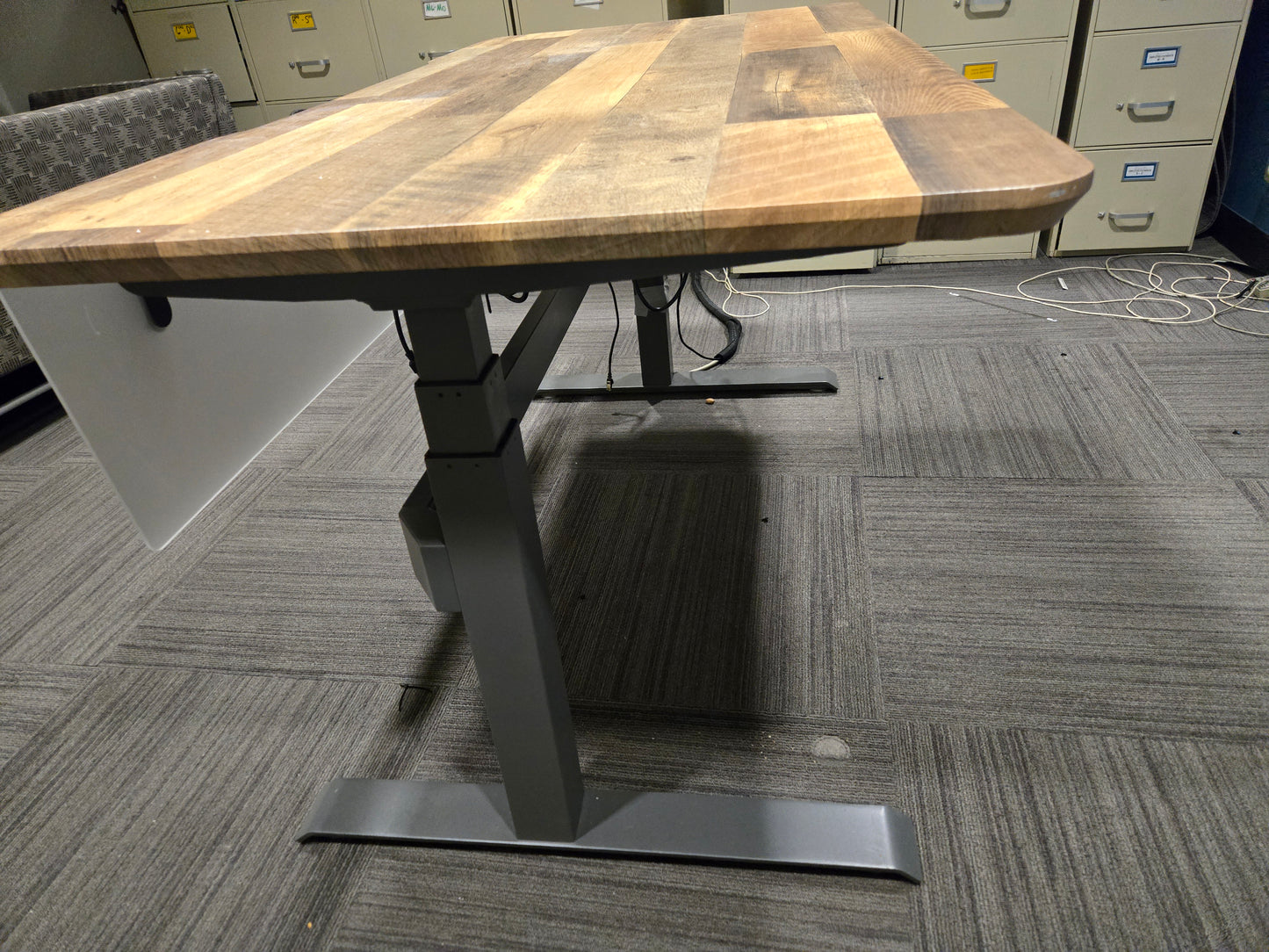 VariDesk 5-ft (60x30-in) Electric Height Adjustable Standing Desk in Reclaimed Wood with Mobile Pedestal File Cabinet