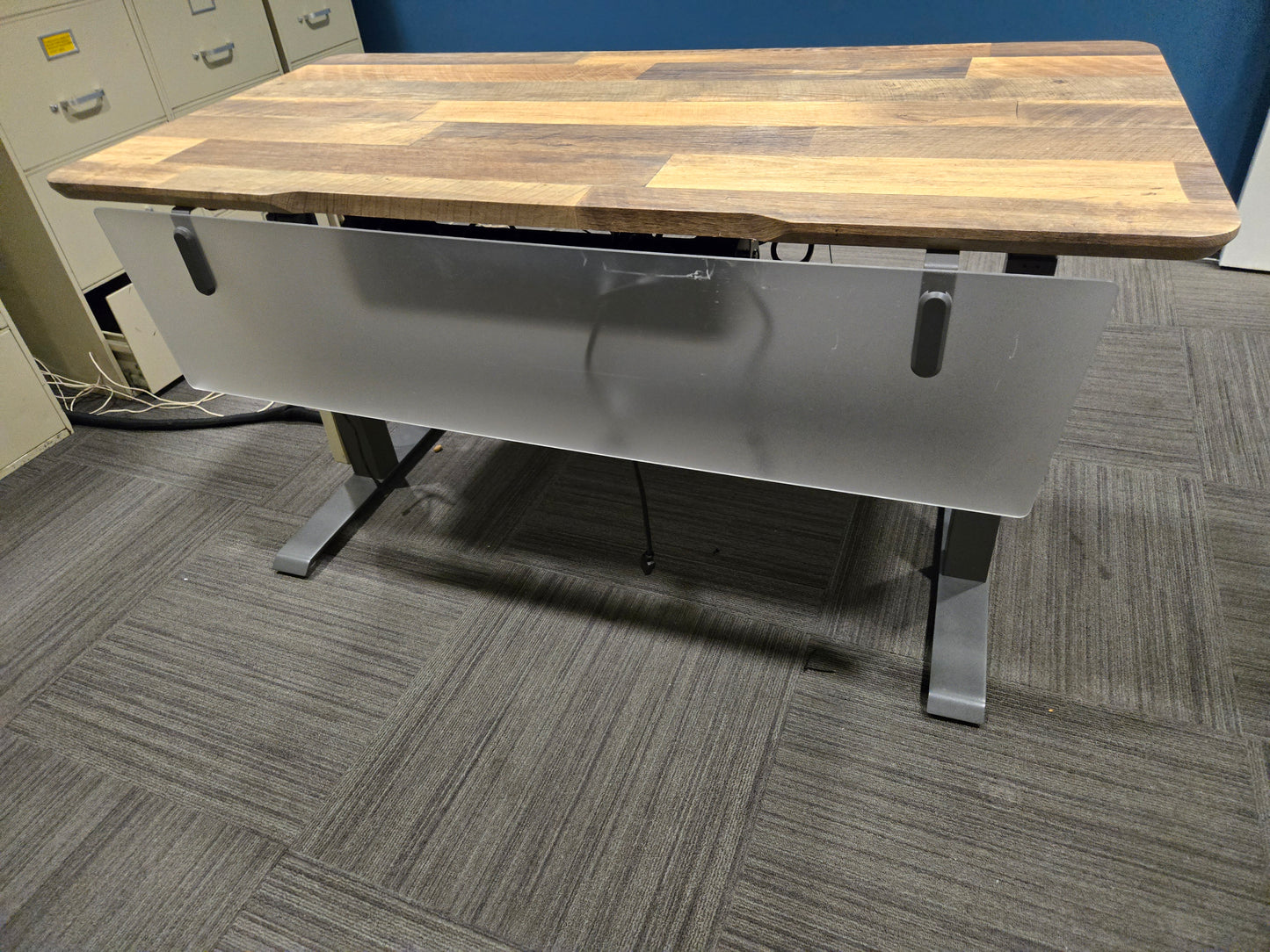 VariDesk 5-ft (60x30-in) Electric Height Adjustable Standing Desk in Reclaimed Wood with Mobile Pedestal File Cabinet