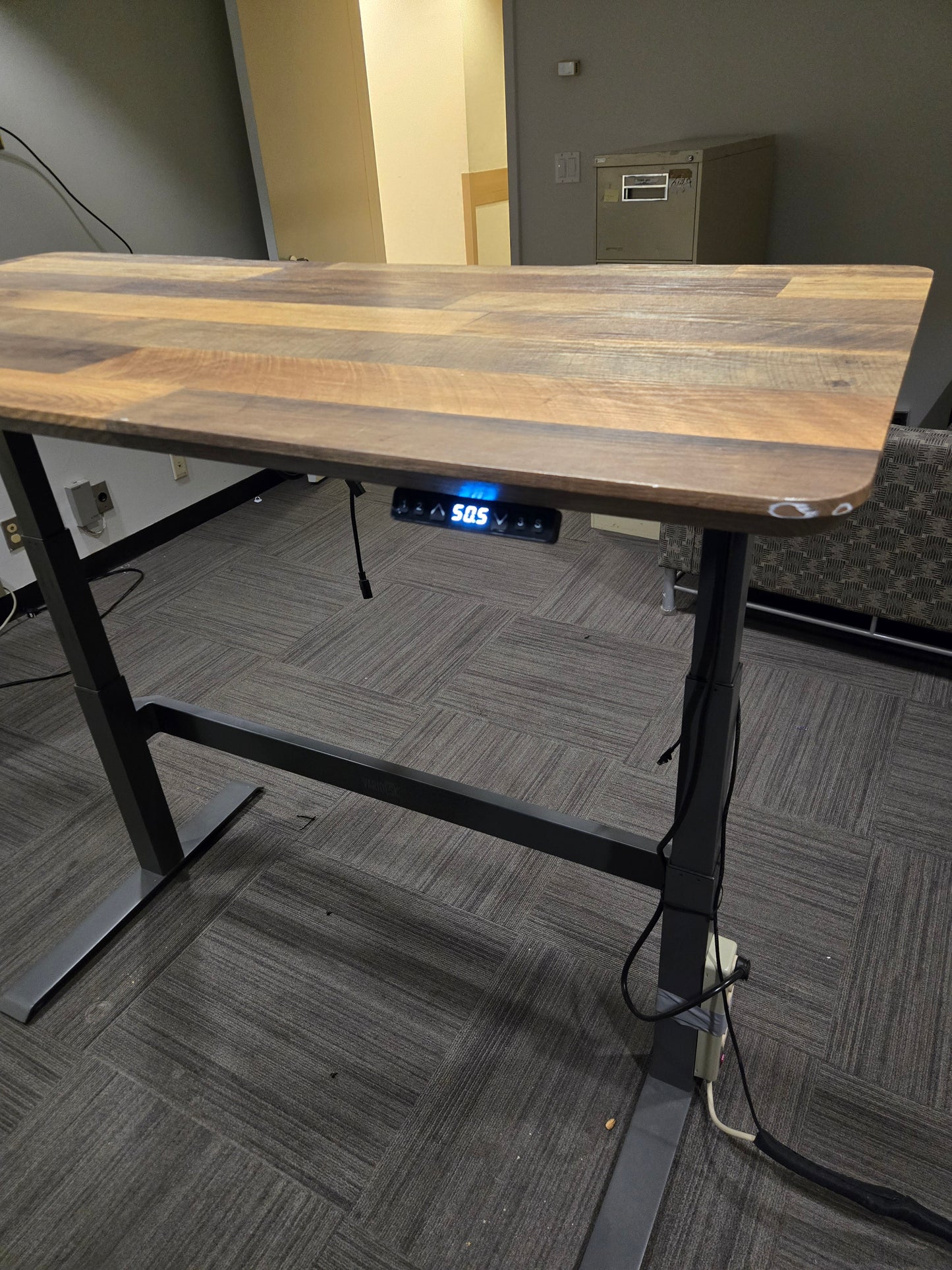 VariDesk 5-ft (60x30-in) Electric Height Adjustable Standing Desk in Reclaimed Wood with Mobile Pedestal File Cabinet