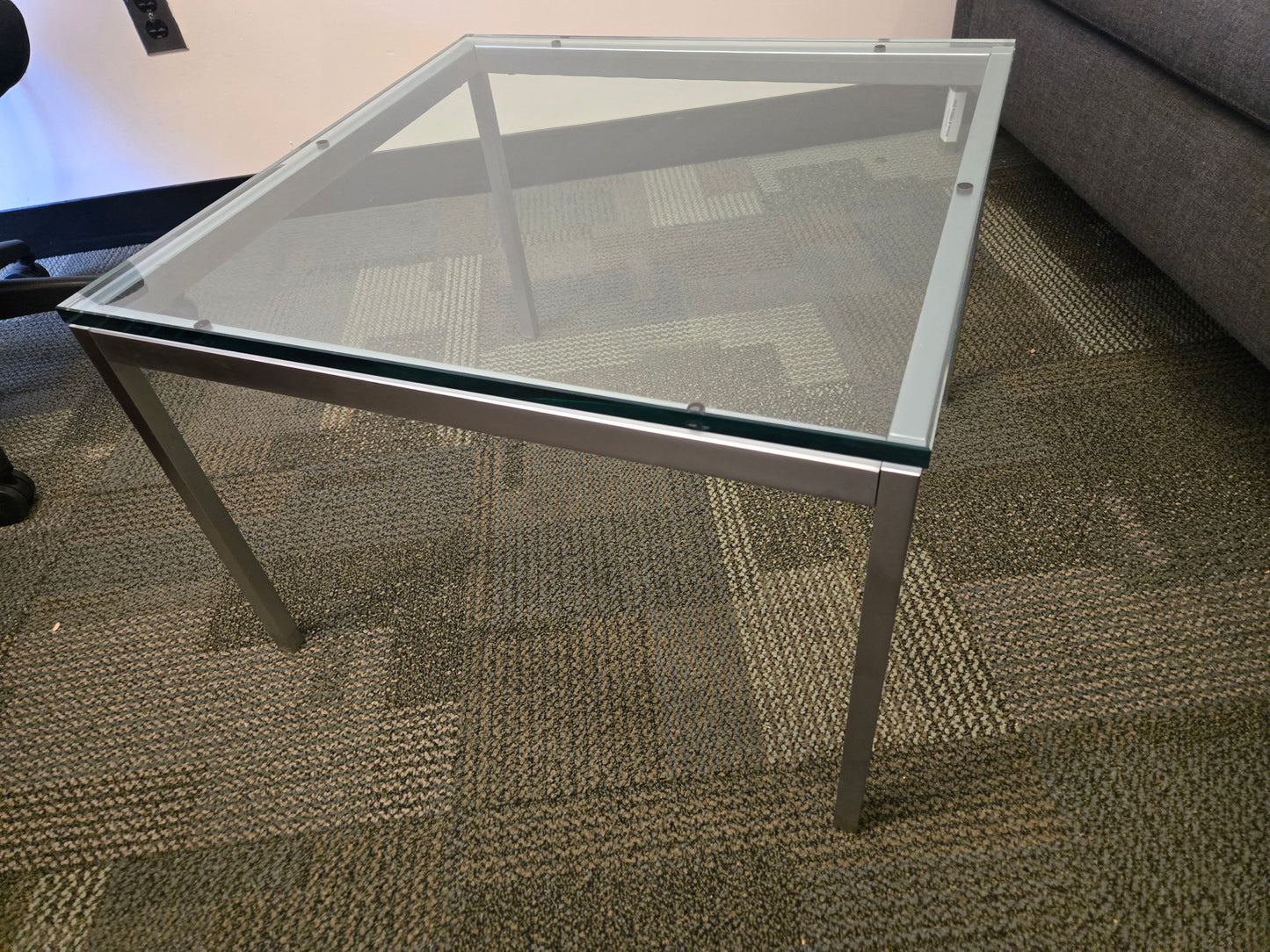 Florence Knoll 23-inch Square Coffee Table with Satin Chrome Base and Glass Top