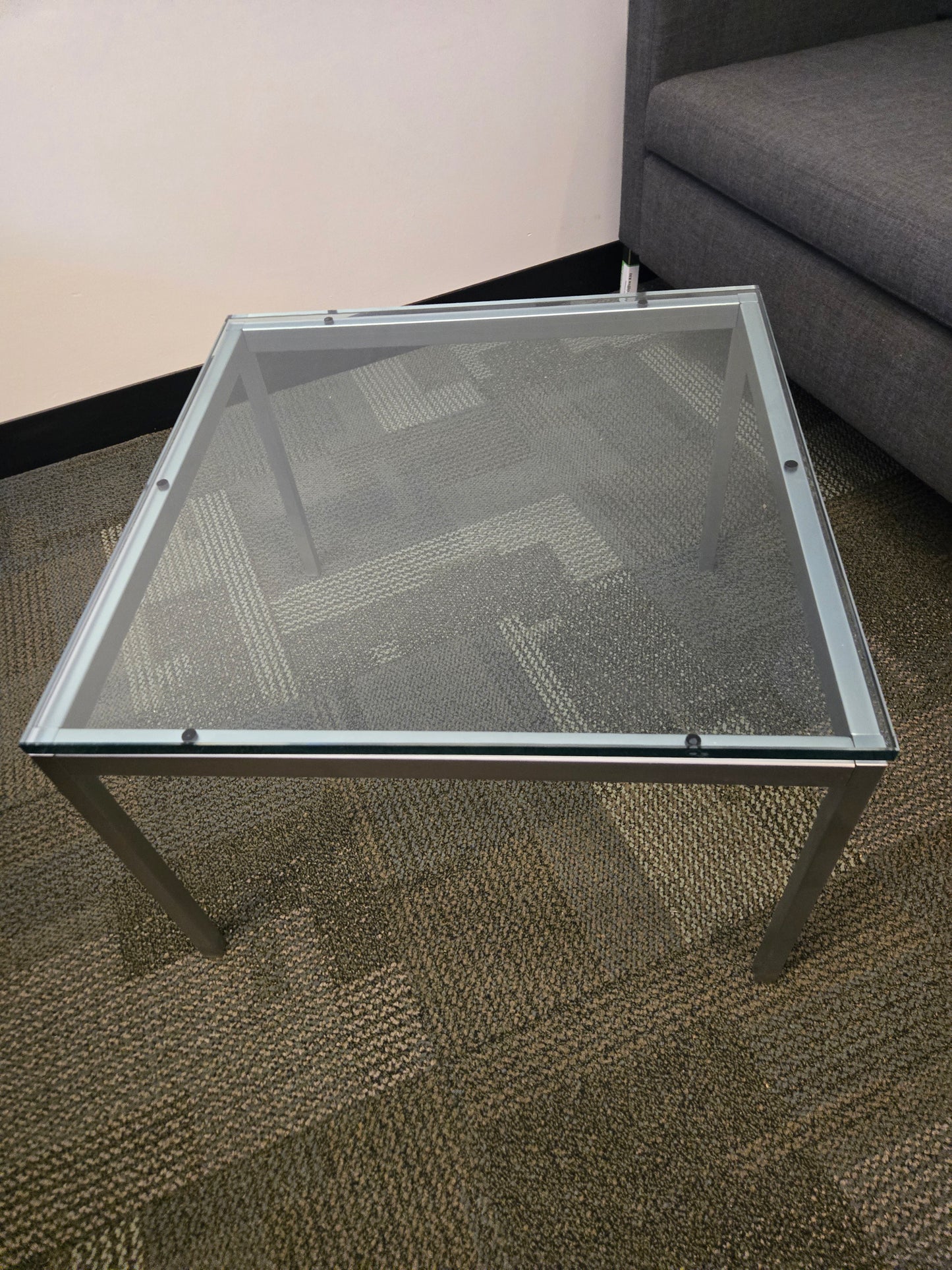 Florence Knoll 23-inch Square Coffee Table with Satin Chrome Base and Glass Top