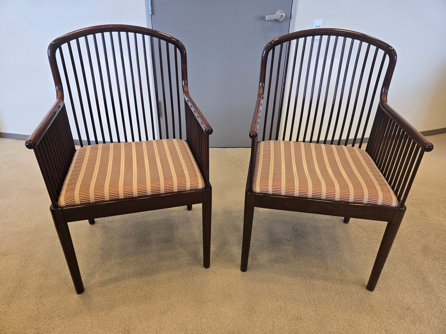 Stendig Davis Allen Andover Chairs with Maroon Striped Upholstery - A Pair