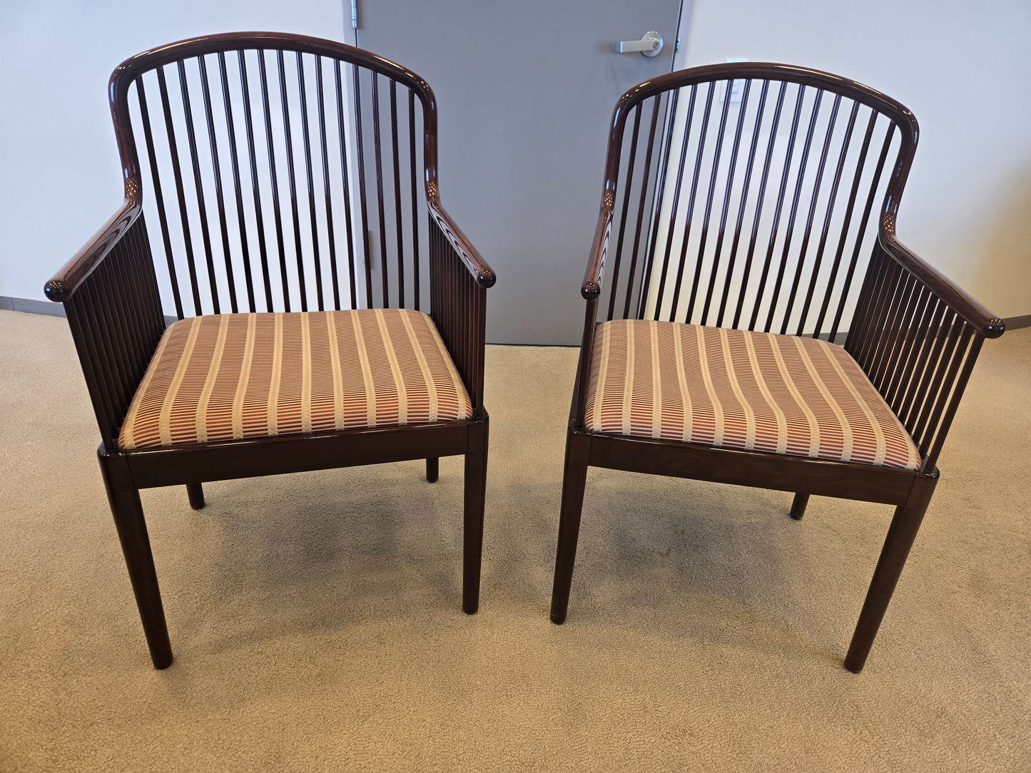 Stendig Davis Allen Andover Chairs with Maroon Striped Upholstery - A Pair
