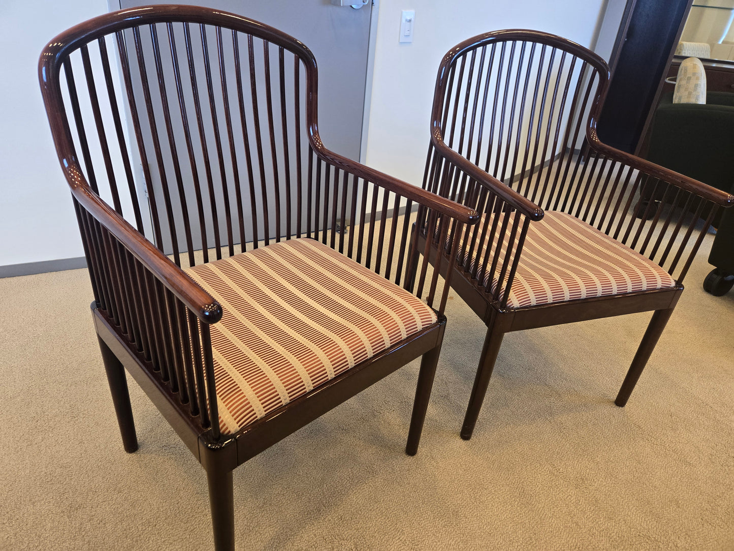 Stendig Davis Allen Andover Chairs with Maroon Striped Upholstery - A Pair