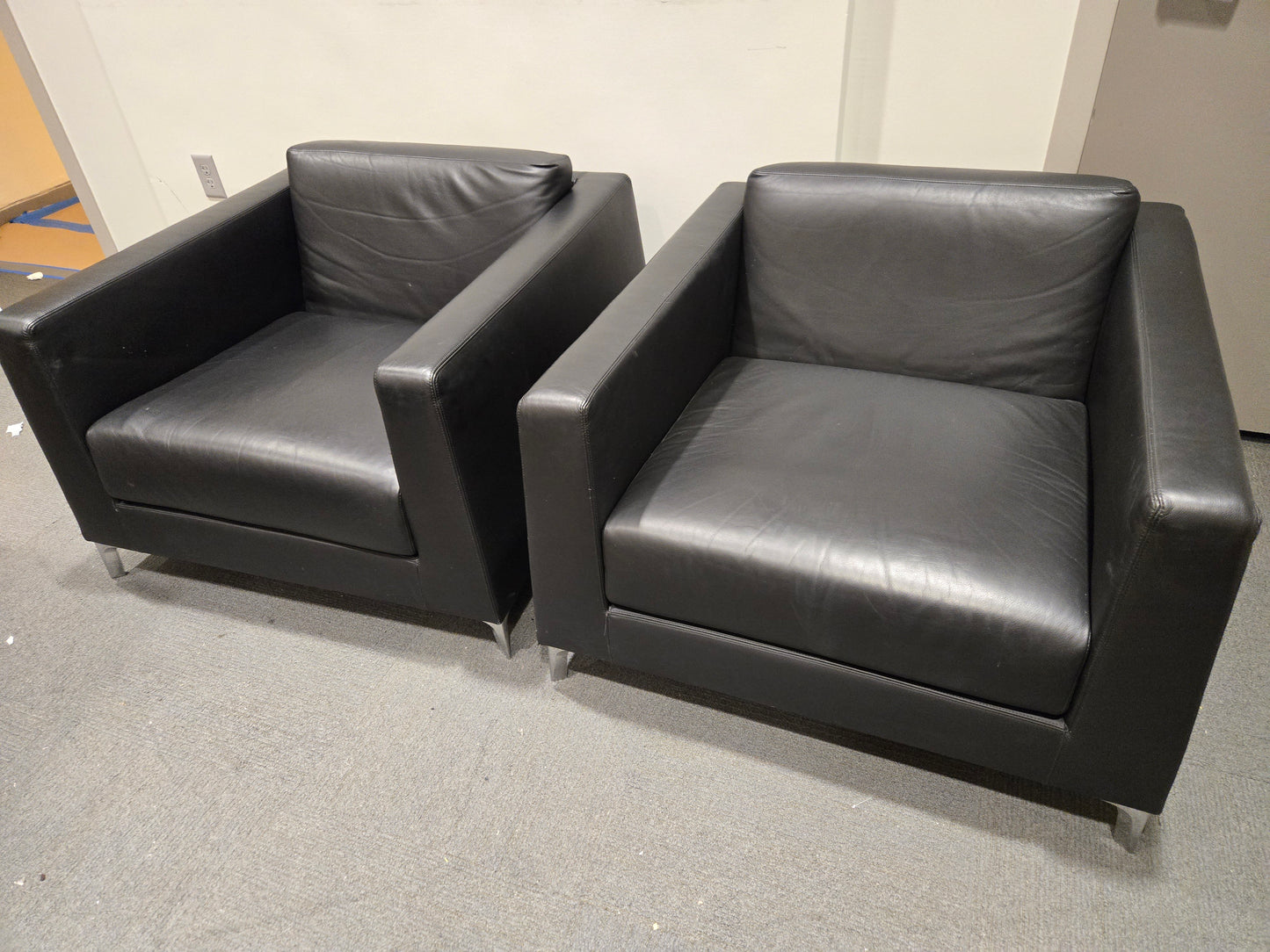 Bernhardt Design Calibra .02 Lounge Chair in Black Leather - A Pair