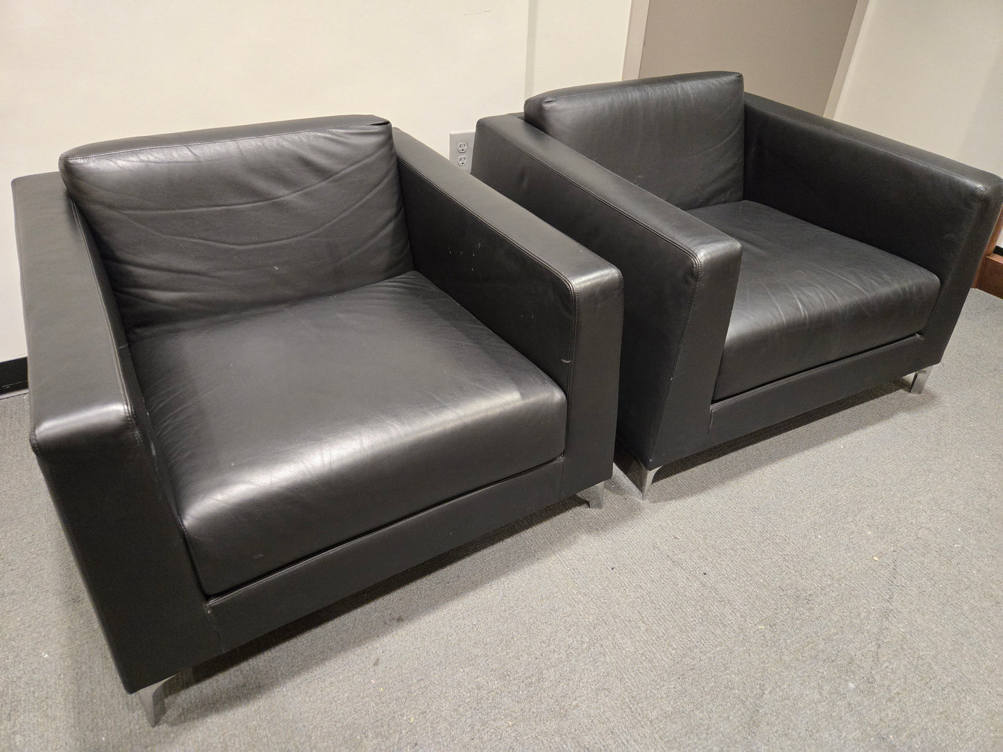 Bernhardt Design Calibra .02 Lounge Chair in Black Leather - A Pair