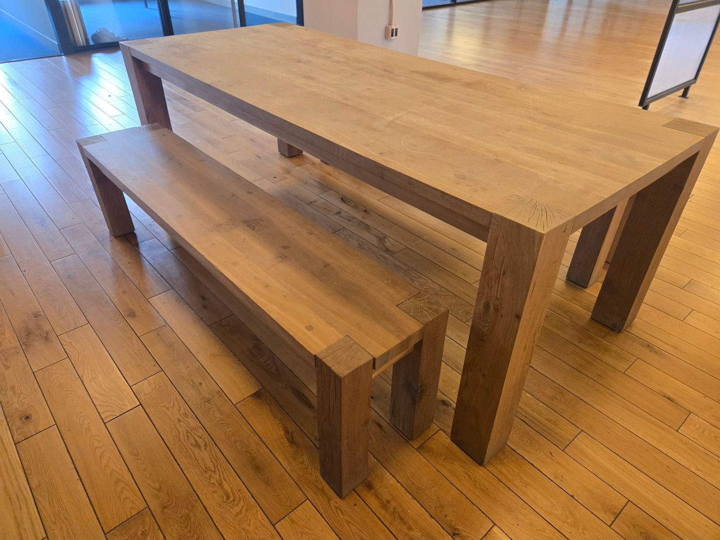 Crate and Barrel Big Sur 90-in Natural Oak Dining Table and 2 Benches