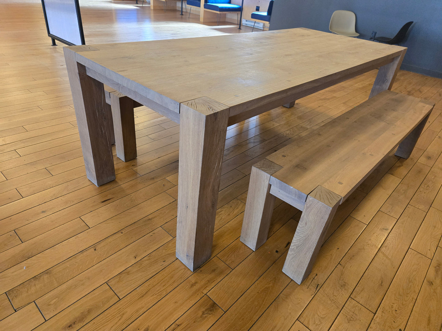 Crate and Barrel Big Sur 90-in Natural Oak Dining Table and 2 Benches