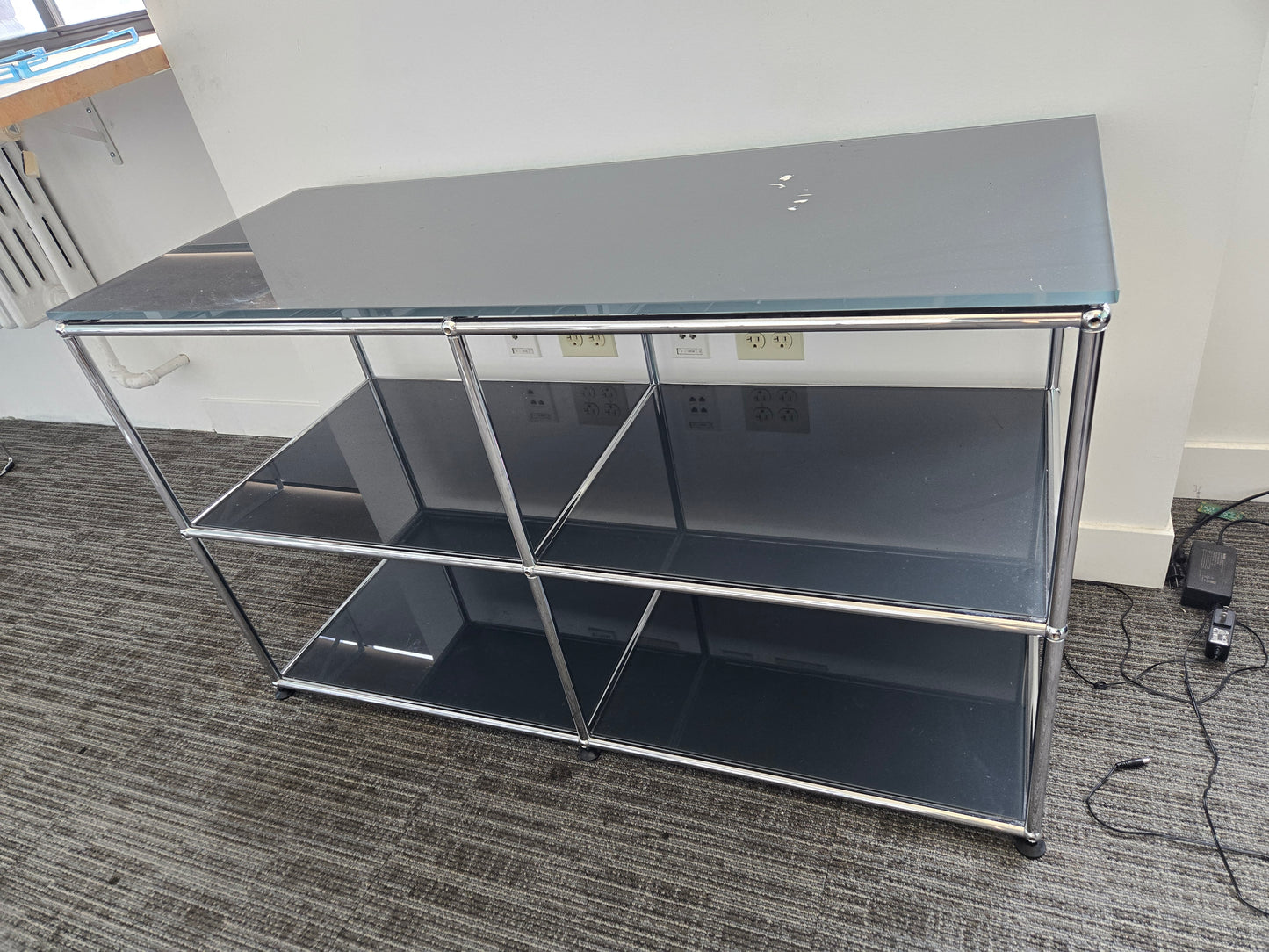 USM Haller 2x2 Console with Grey Glass Shelves and Top