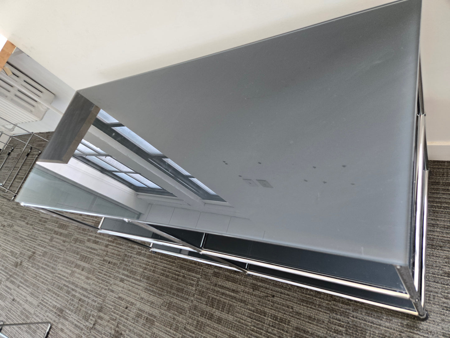 USM Haller 2x2 Console with Grey Glass Shelves and Top