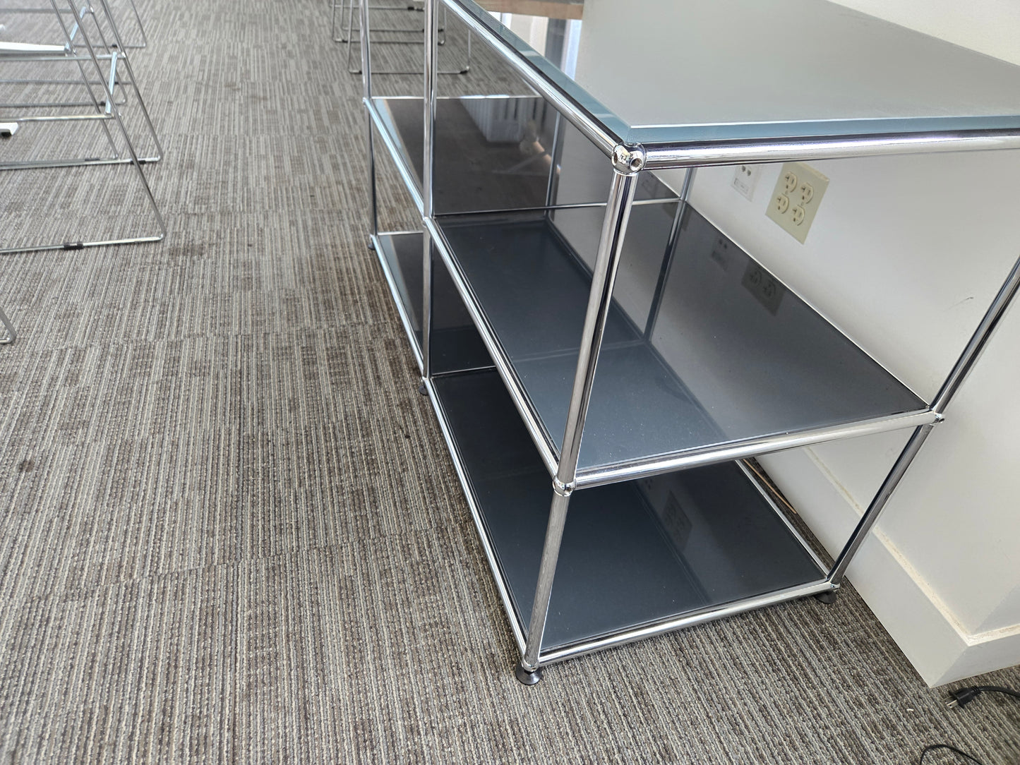 USM Haller 2x2 Console with Grey Glass Shelves and Top