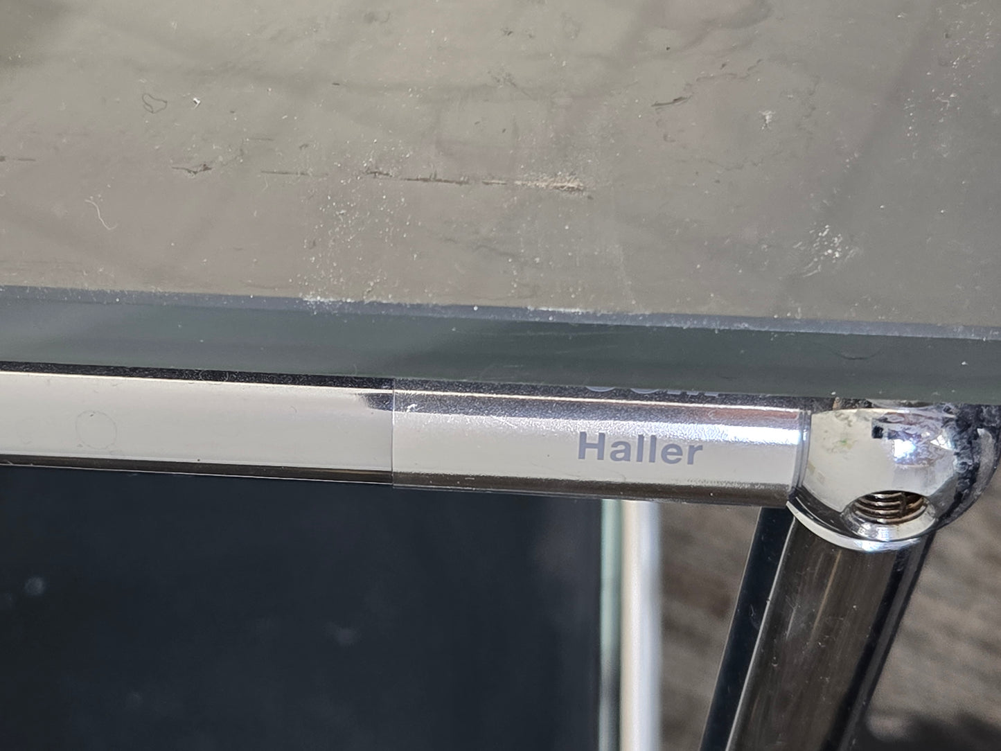 USM Haller 2x2 Console with Grey Glass Shelves and Top