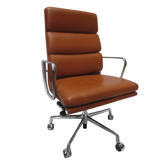 Herman Miller Eames Executive Soft Pad Chair in Cognac Leather with Pneumatic Lift, EA437