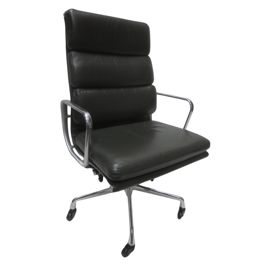 Herman Miller Eames Executive Soft Pad Chair in Metallic Grey Leather, EA437