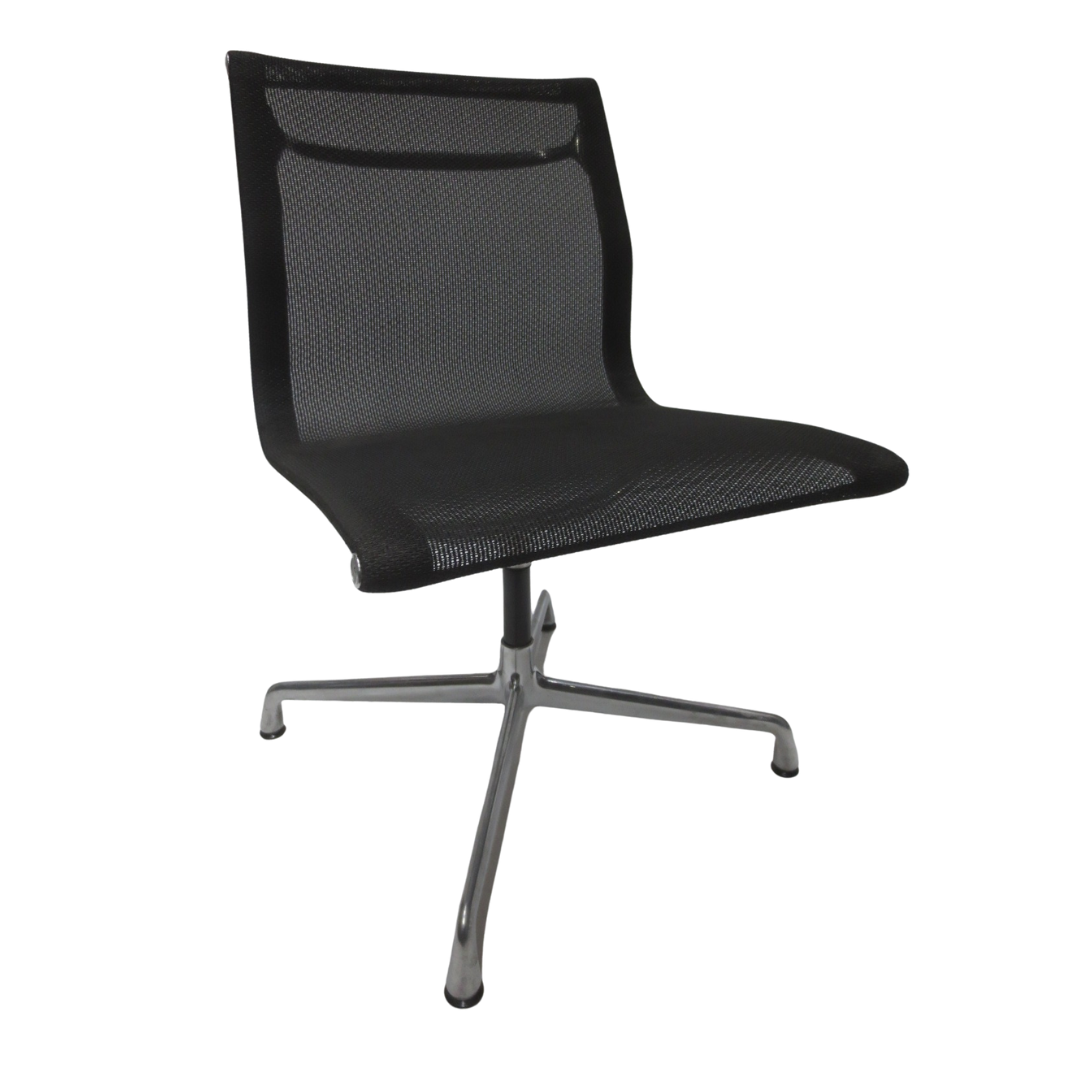 Herman Miller Eames Aluminum Group Side Chair in Black Mesh, EA105 (Noticeable Wear)