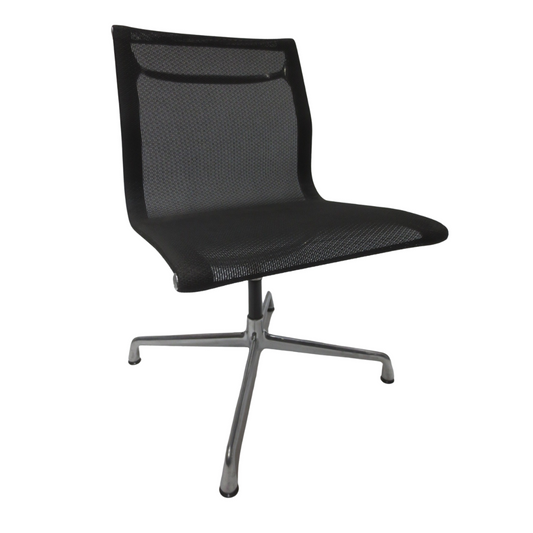 Herman Miller Eames Aluminum Group Side Chair in Black Mesh, EA105 (Noticeable Wear)