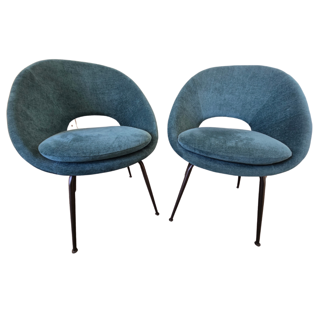 West Elm Orb Chair in Teal Velour - A Pair