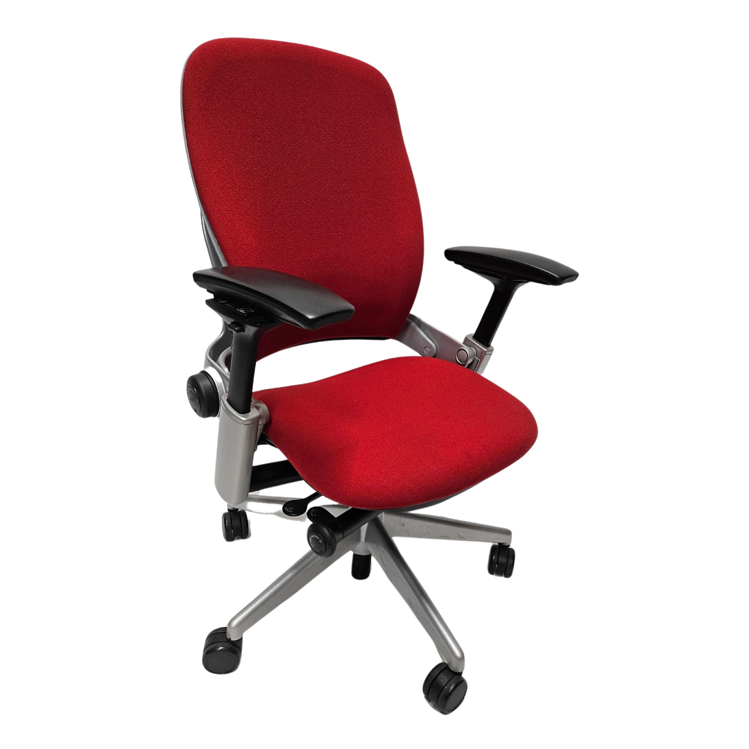 Steelcase Leap V2 Chair in Red Fabric with Silver Frame and Base