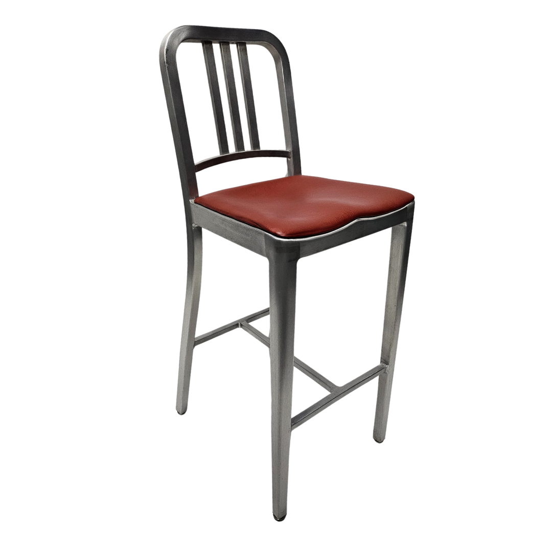 Emeco Navy Bar Height Stool with Red Seat