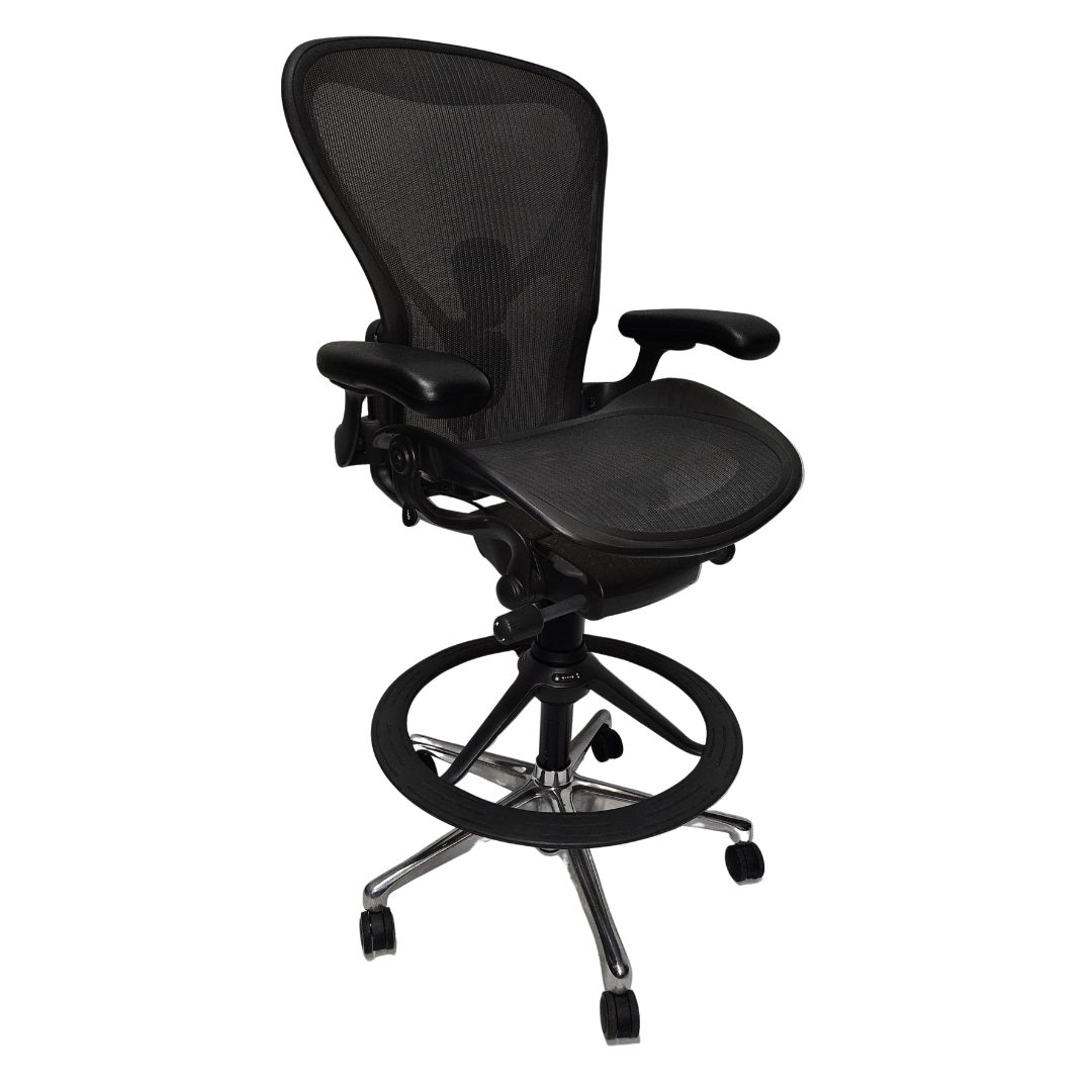 Herman Miller Remastered Aeron Drafting Stool with Aluminum Base, Size B, with PostureFit
