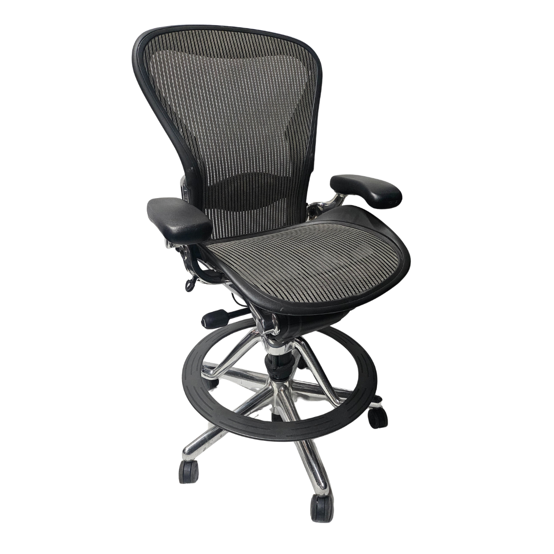 Herman Miller Classic Aeron Drafting Stool with Polished Aluminum Frame and Base, Size B